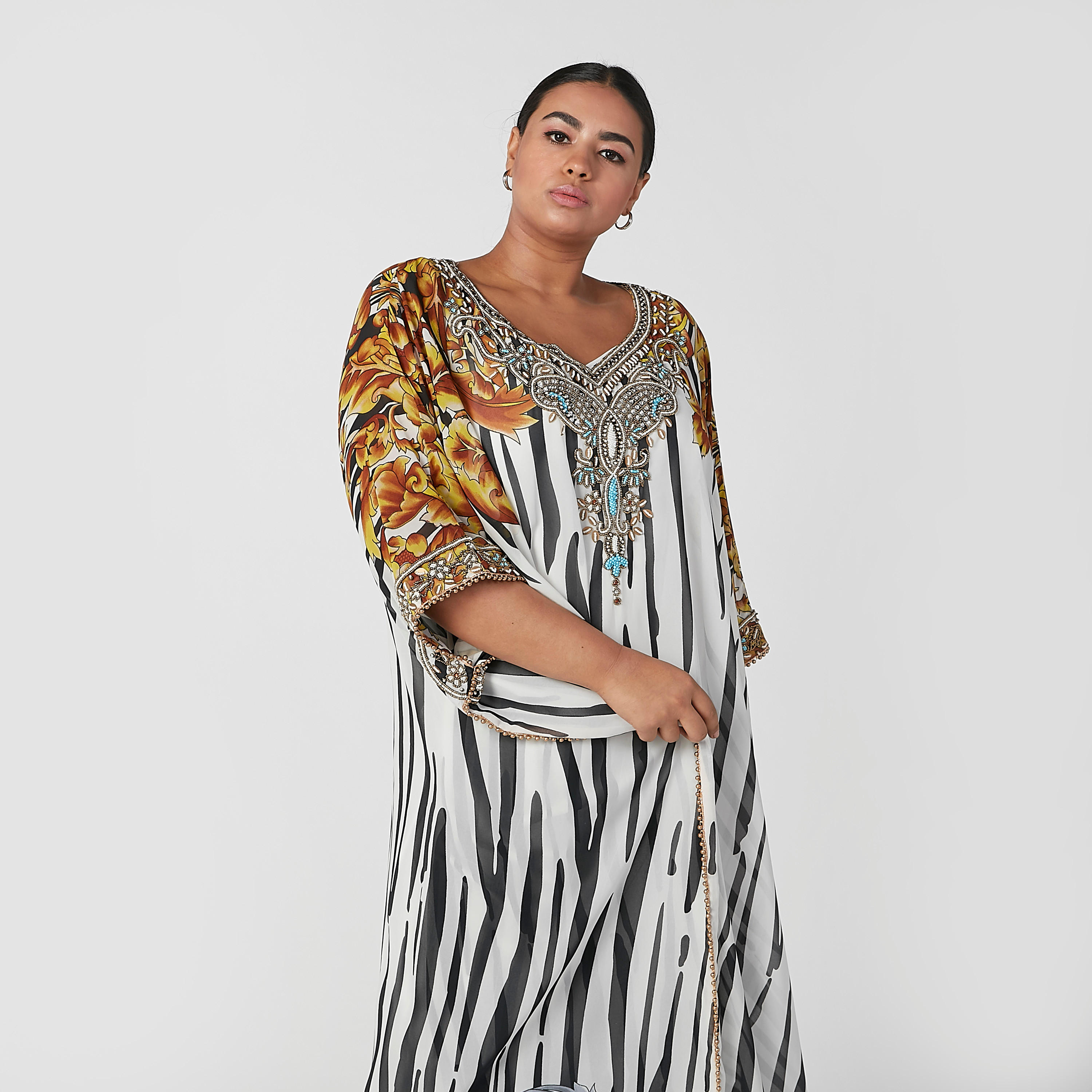 Printed Maxi A-line Poncho Dress with V-neck-women-clothing-dresses-image-3