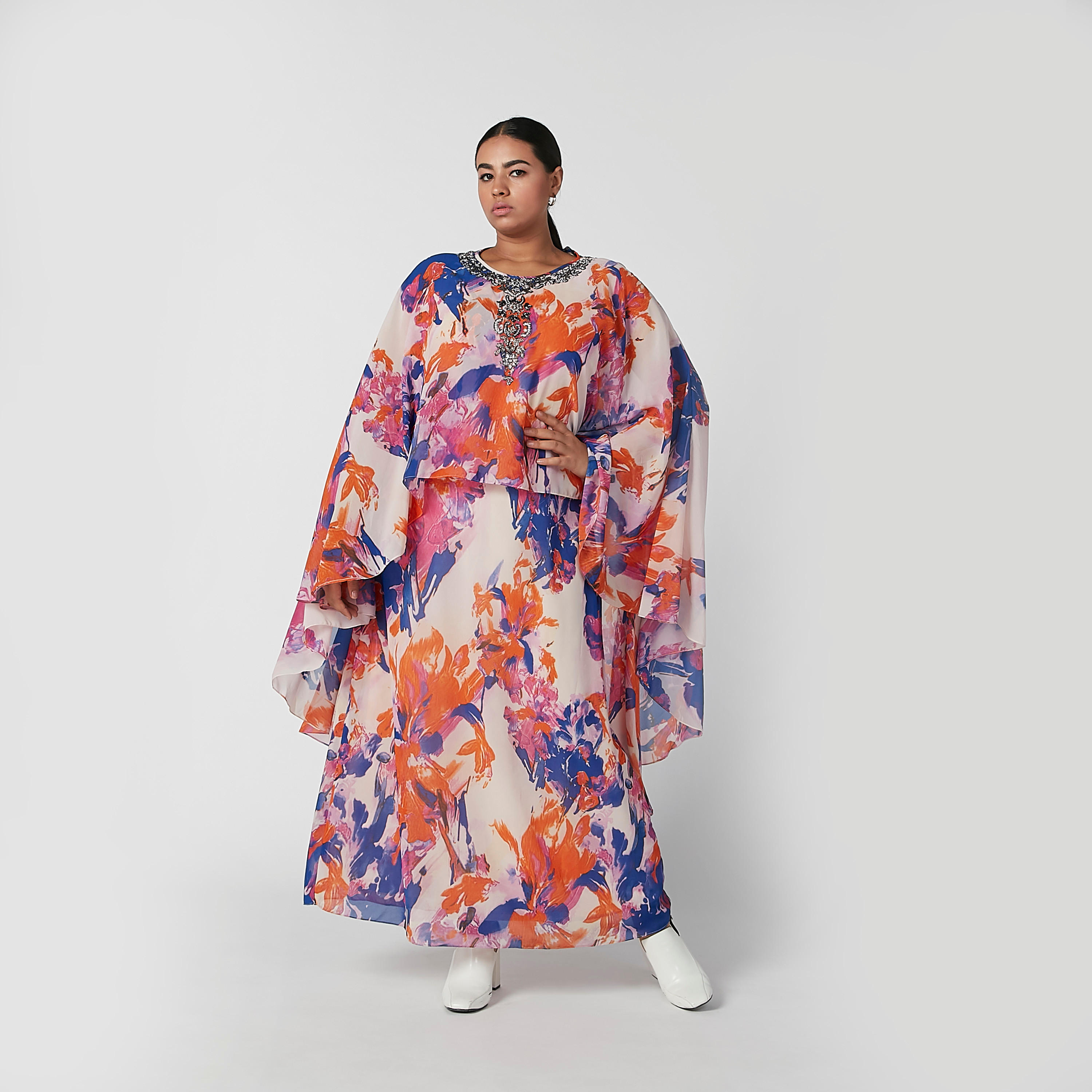 فستان قفطان طويل إيه لاين بأكمام واسعة وطبعات-women-clothing-dresses-image-1