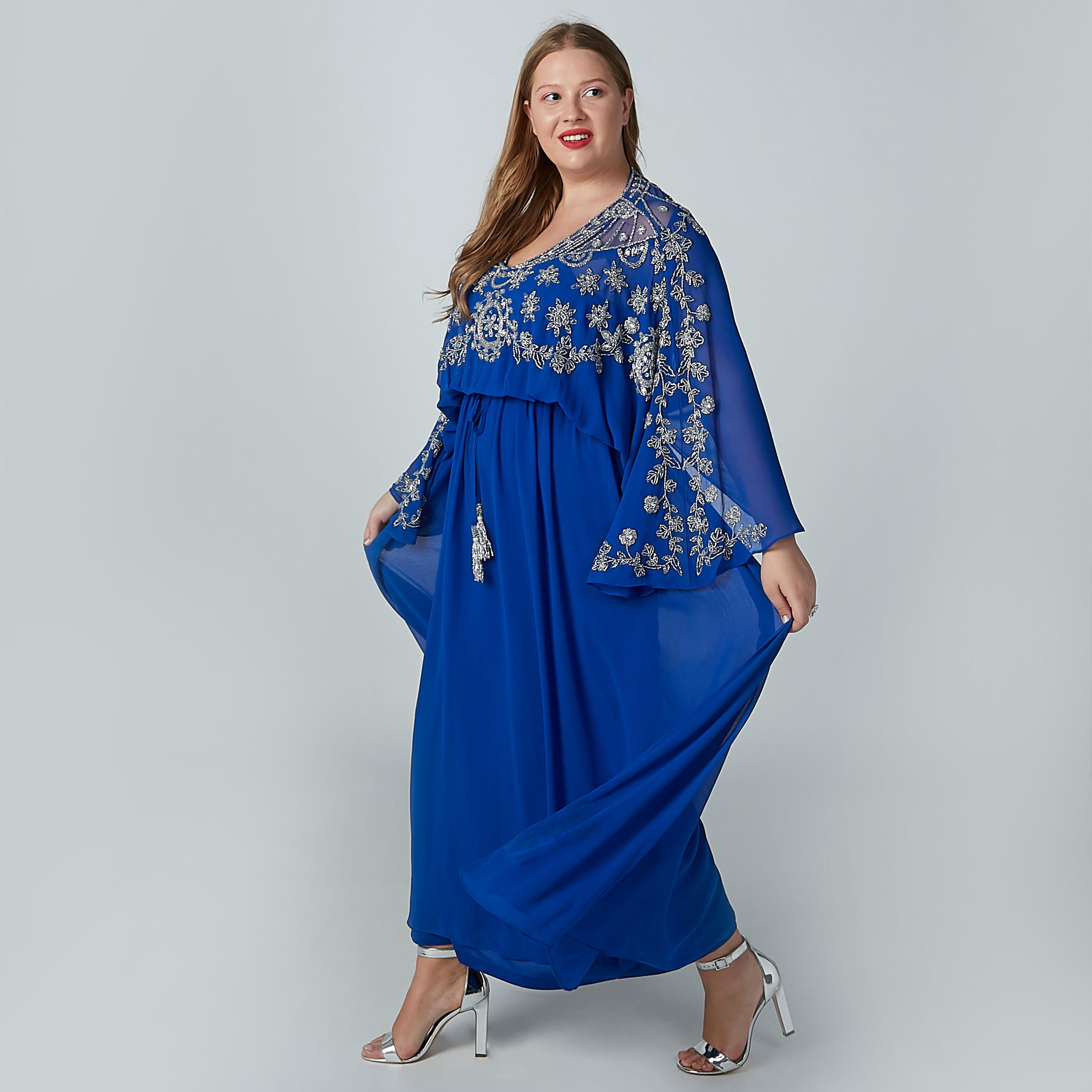 فستان إيه لاين بتزينات طويل بأكمام أزهار وأربطة-women-clothing-dresses-image-2