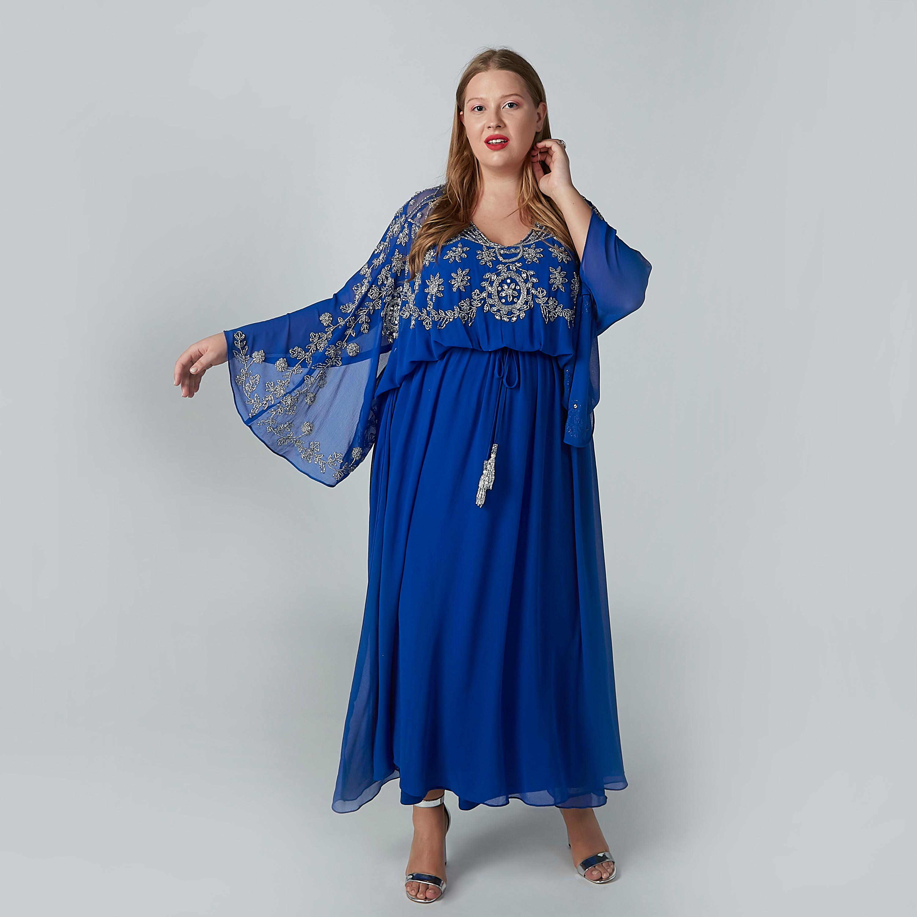 فستان إيه لاين بتزينات طويل بأكمام أزهار وأربطة-women-clothing-dresses-image-3