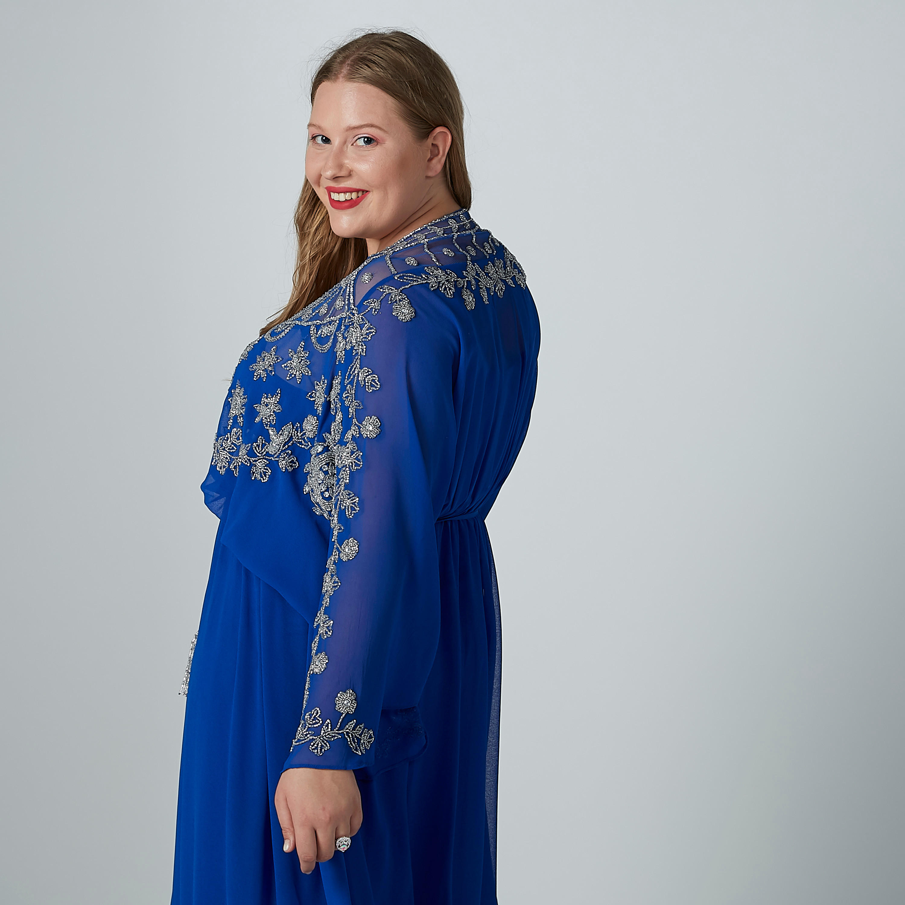 فستان إيه لاين بتزينات طويل بأكمام أزهار وأربطة-women-clothing-dresses-image-4
