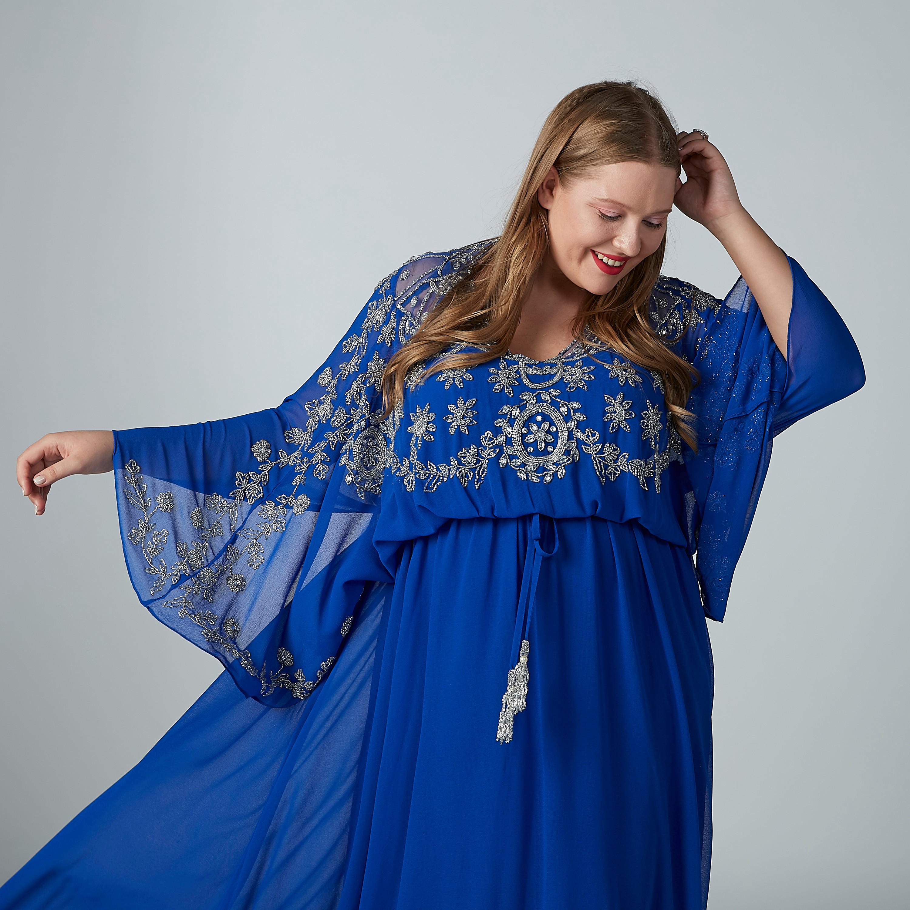 فستان إيه لاين بتزينات طويل بأكمام أزهار وأربطة-women-clothing-dresses-image-5