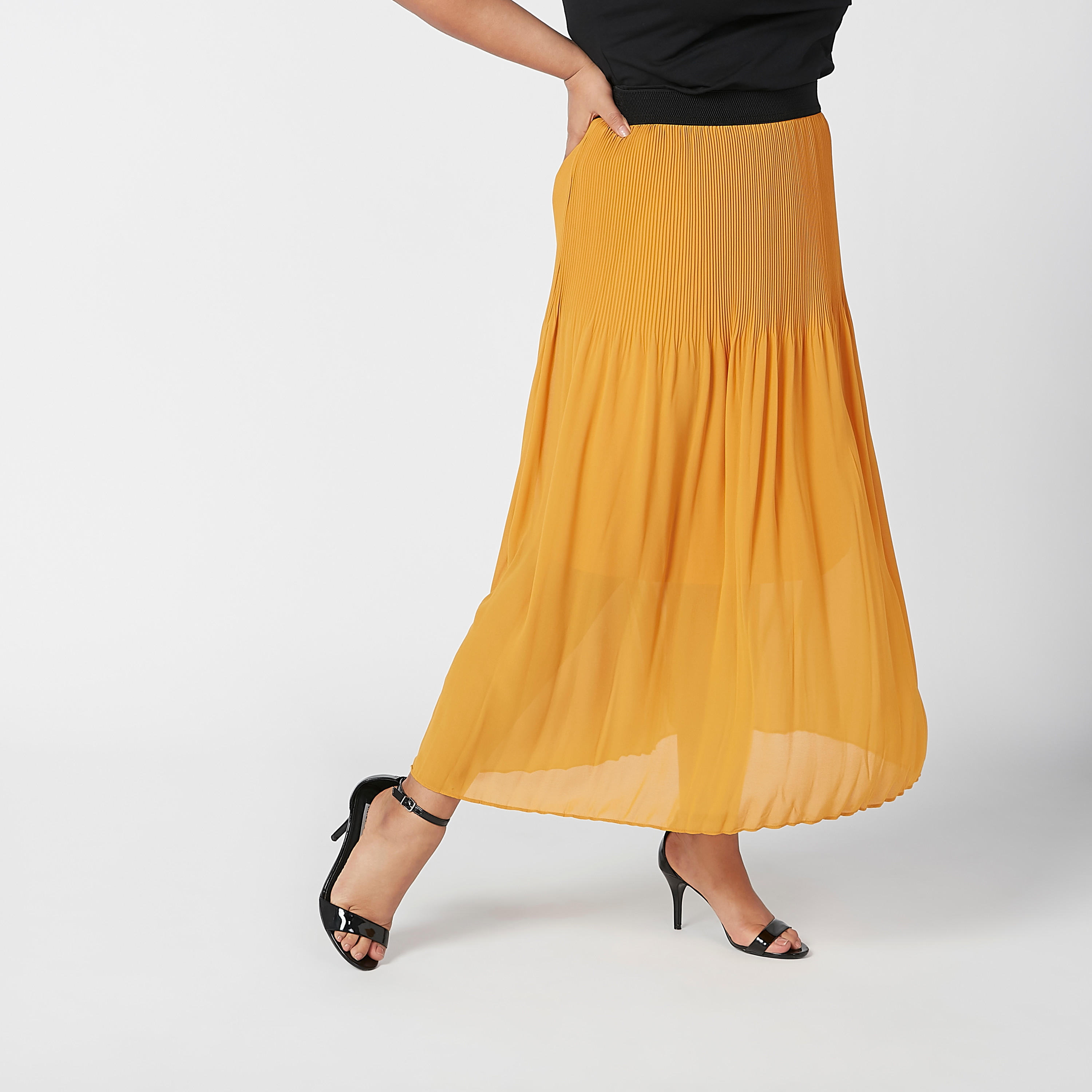 تنورة ماكسي إيه لاين بارزة الملمس بخصر مطاطي-women-clothing-bottoms-skirts-image-3