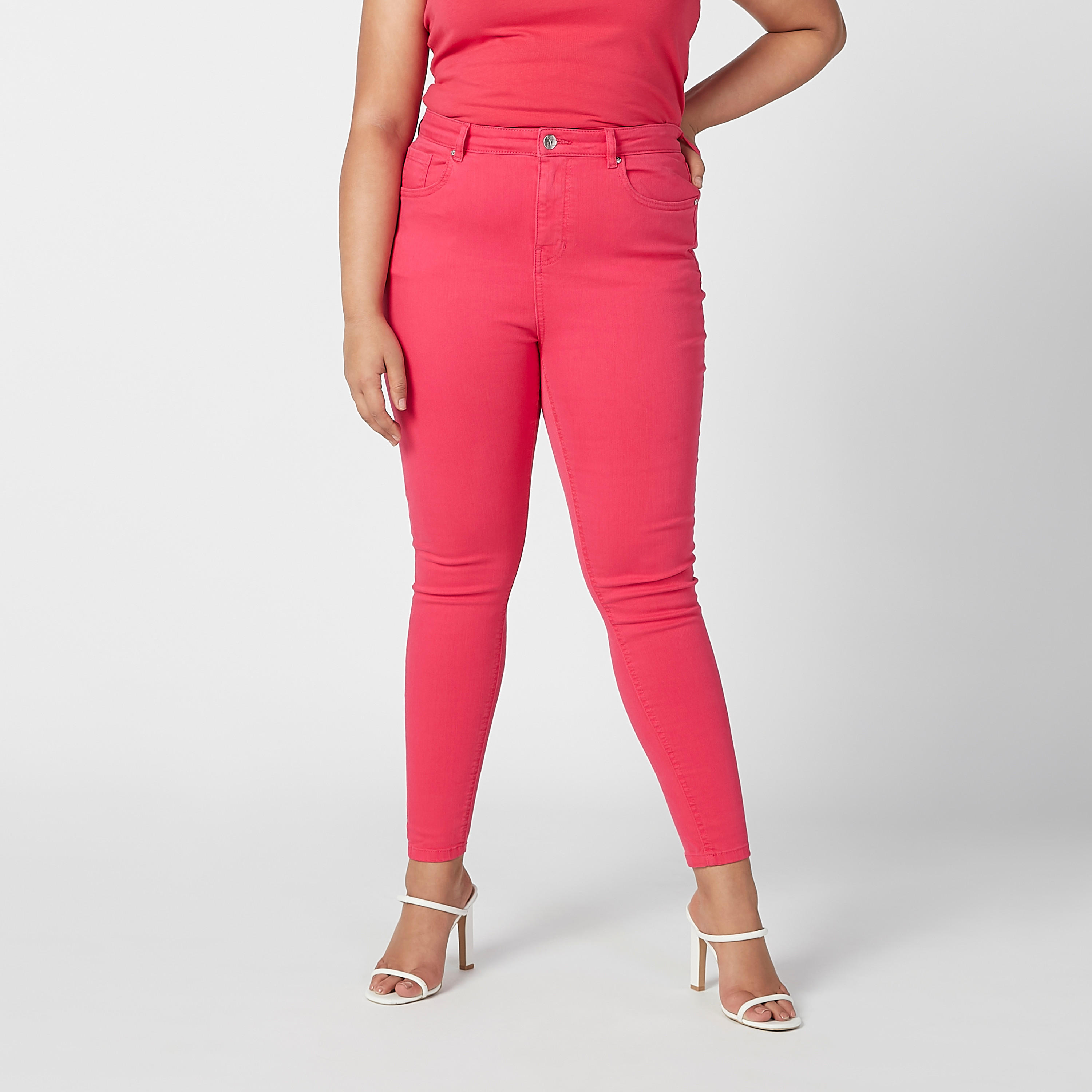 بنطلون جينز سادة واسع بخصر مرن وجيوب -women-clothing-bottoms-jeans-image-1