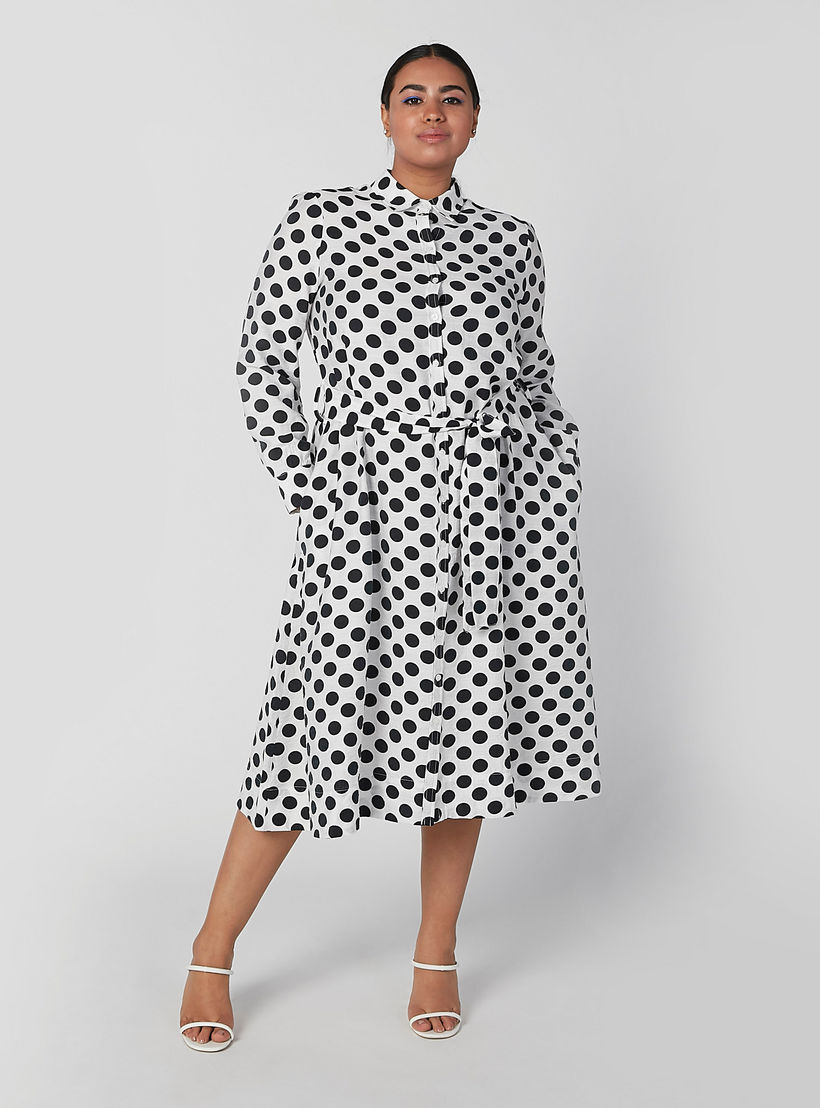 فستان قميص بأكمام طويلة وأربطة وطبعات منقّطة-women-clothing-dresses-image-2