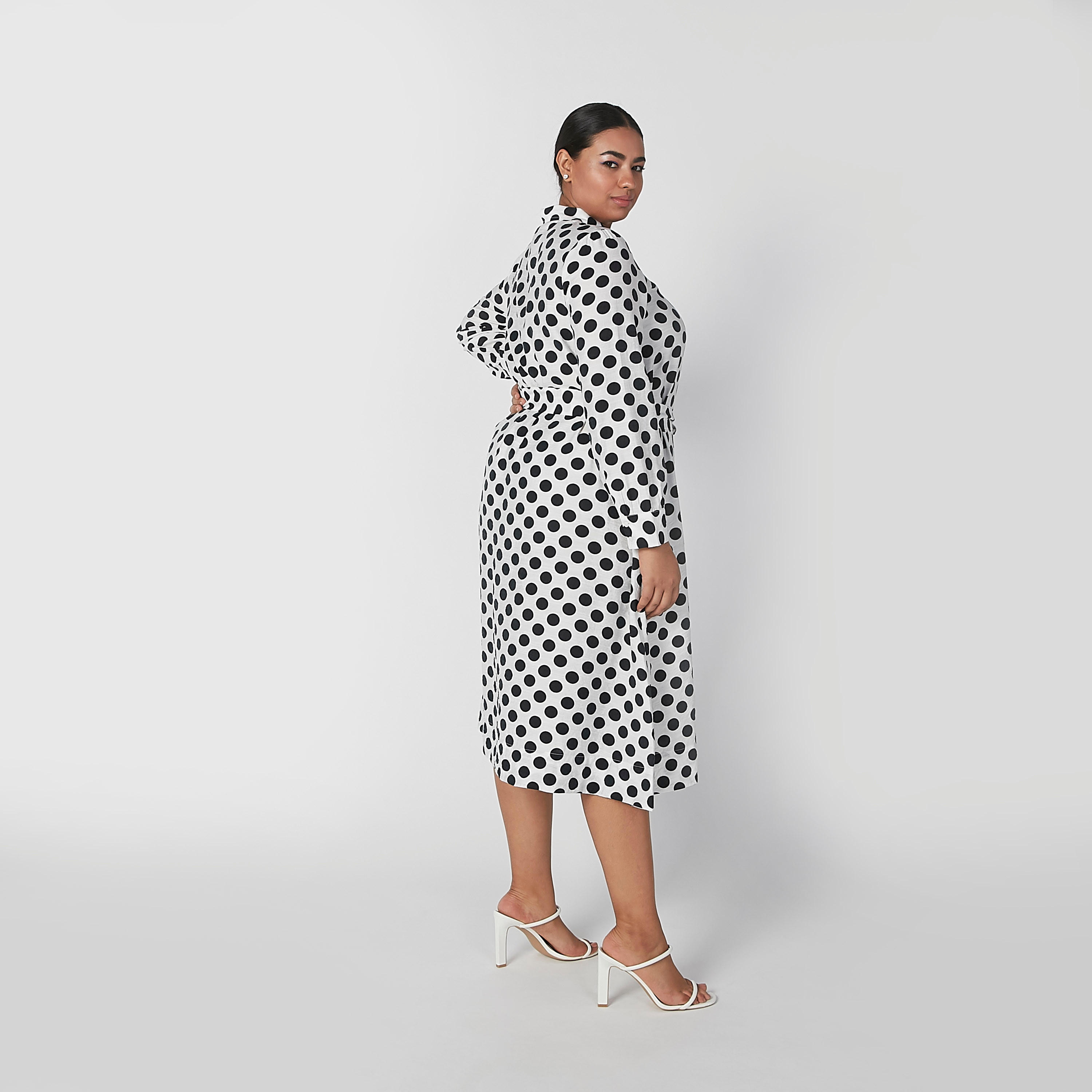 فستان قميص بأكمام طويلة وأربطة وطبعات منقّطة-women-clothing-dresses-image-3