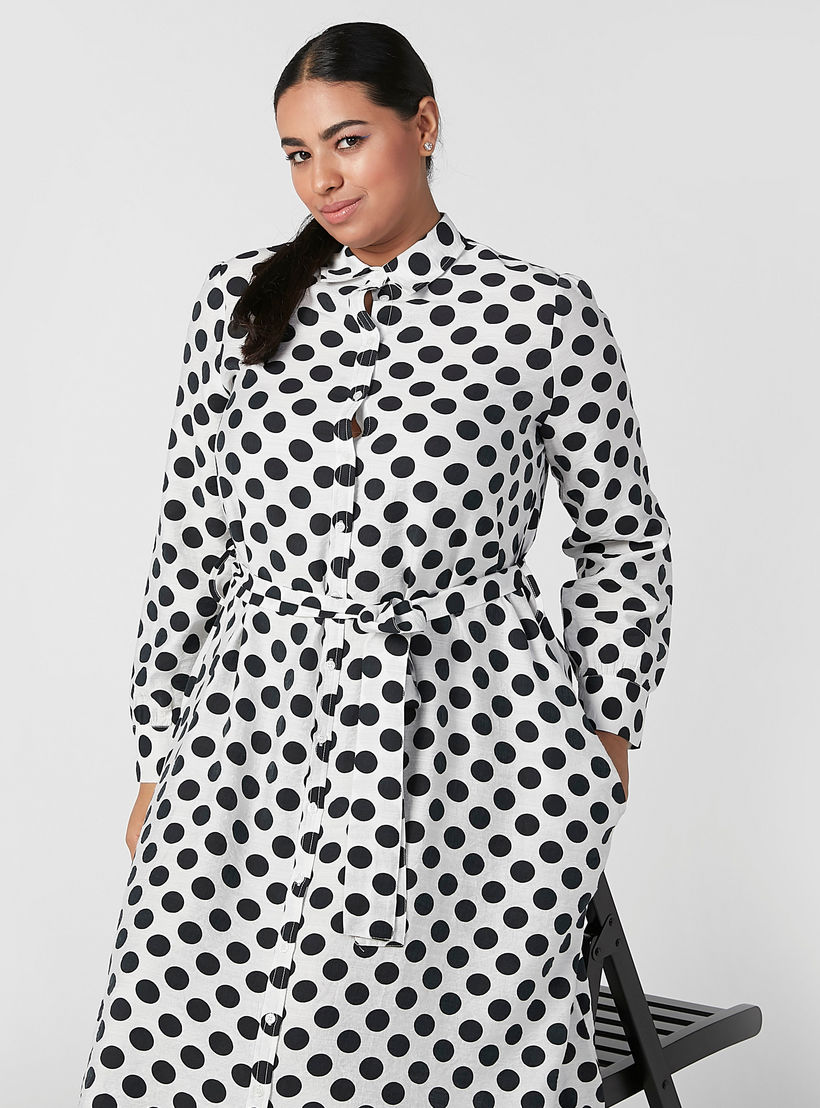 فستان قميص بأكمام طويلة وأربطة وطبعات منقّطة-women-clothing-dresses-image-4
