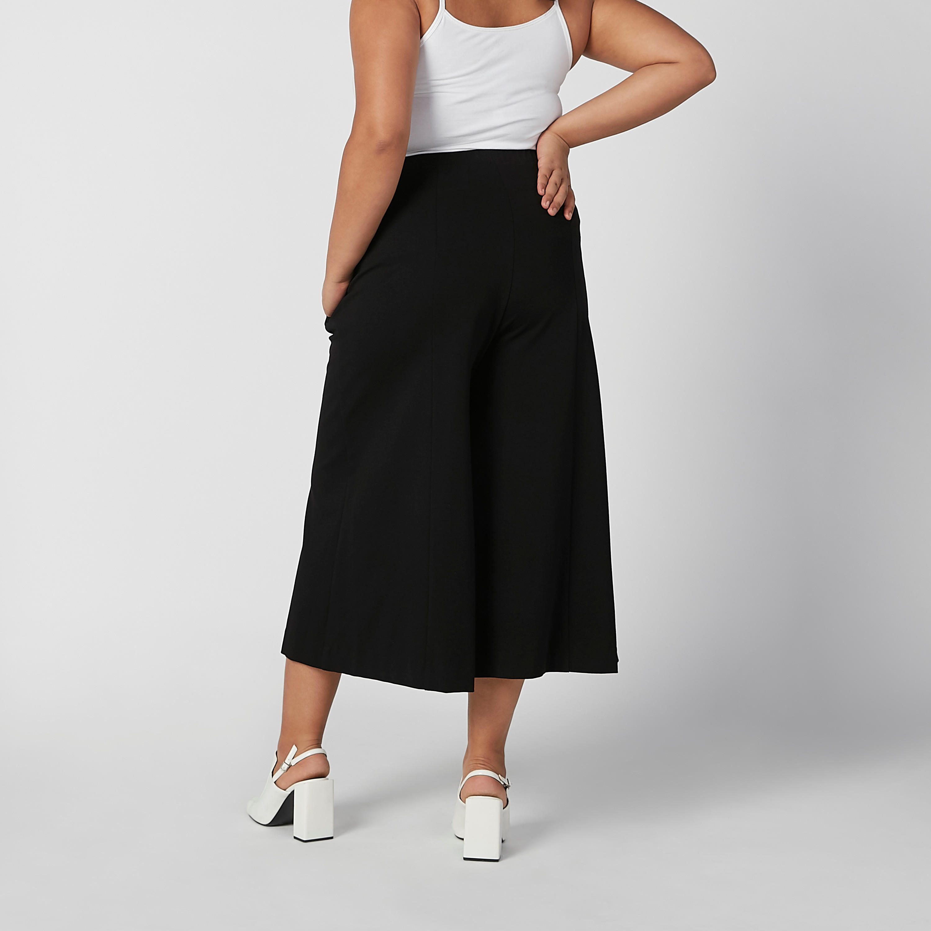 Wide Fit Plain Flexi Waist Culottes with Elasticised Waistband-women-clothing-bottoms-trousers-image-3