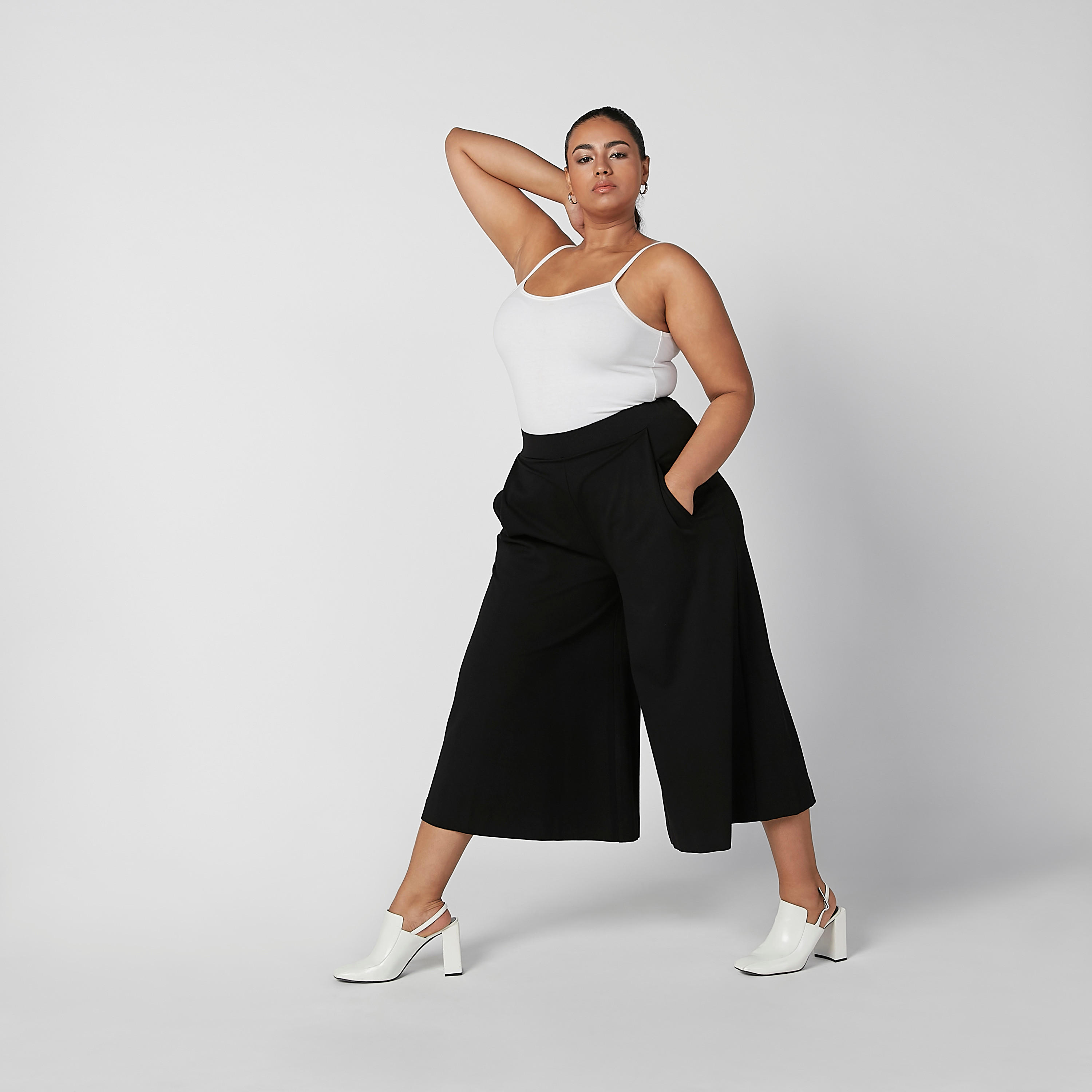 Wide Fit Plain Flexi Waist Culottes with Elasticised Waistband-women-clothing-bottoms-trousers-image-4