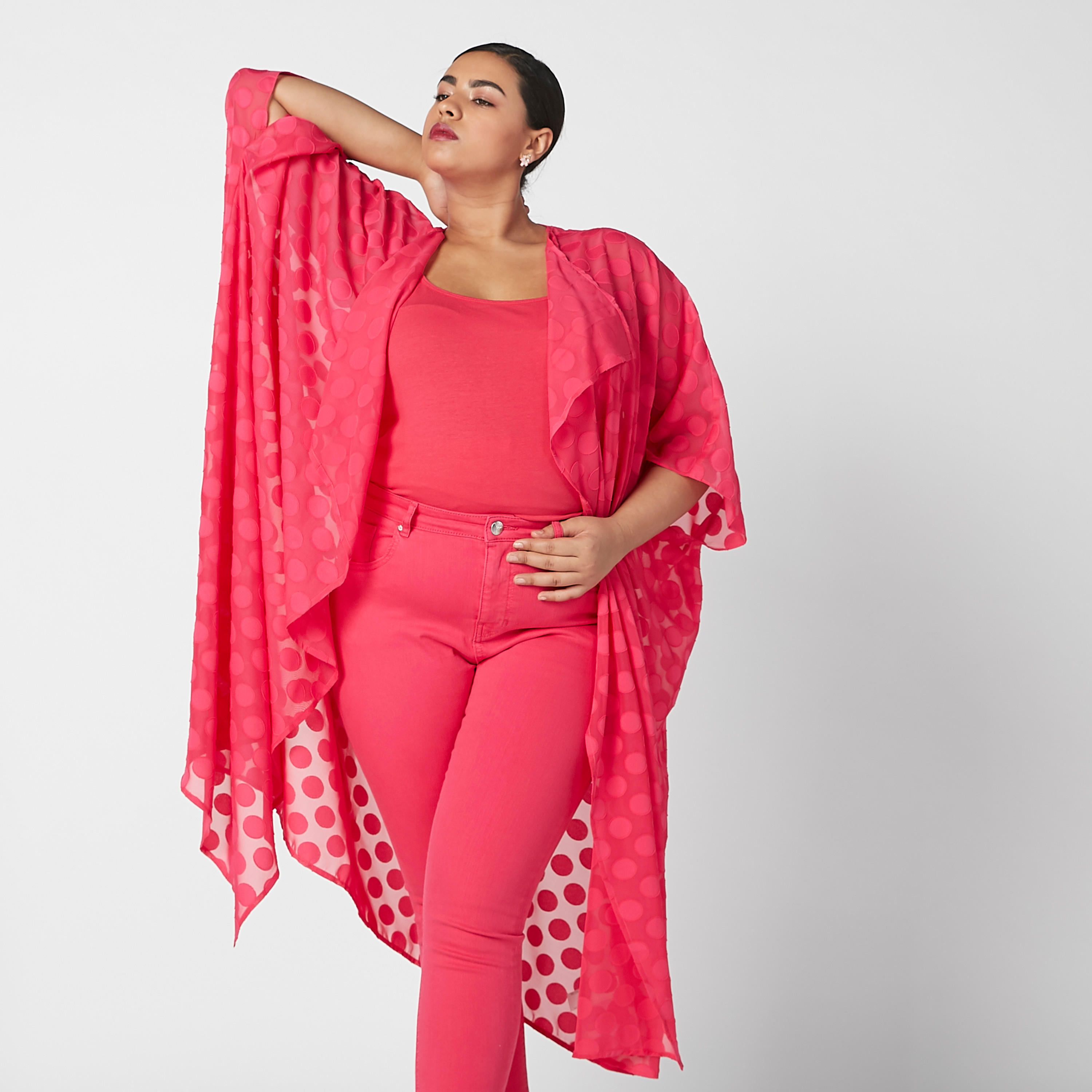 سترة طويلة بأكمام 3/4 وطبعات منقطّة-women-winterwear-cardigansandjumpers-cardigans-image-6