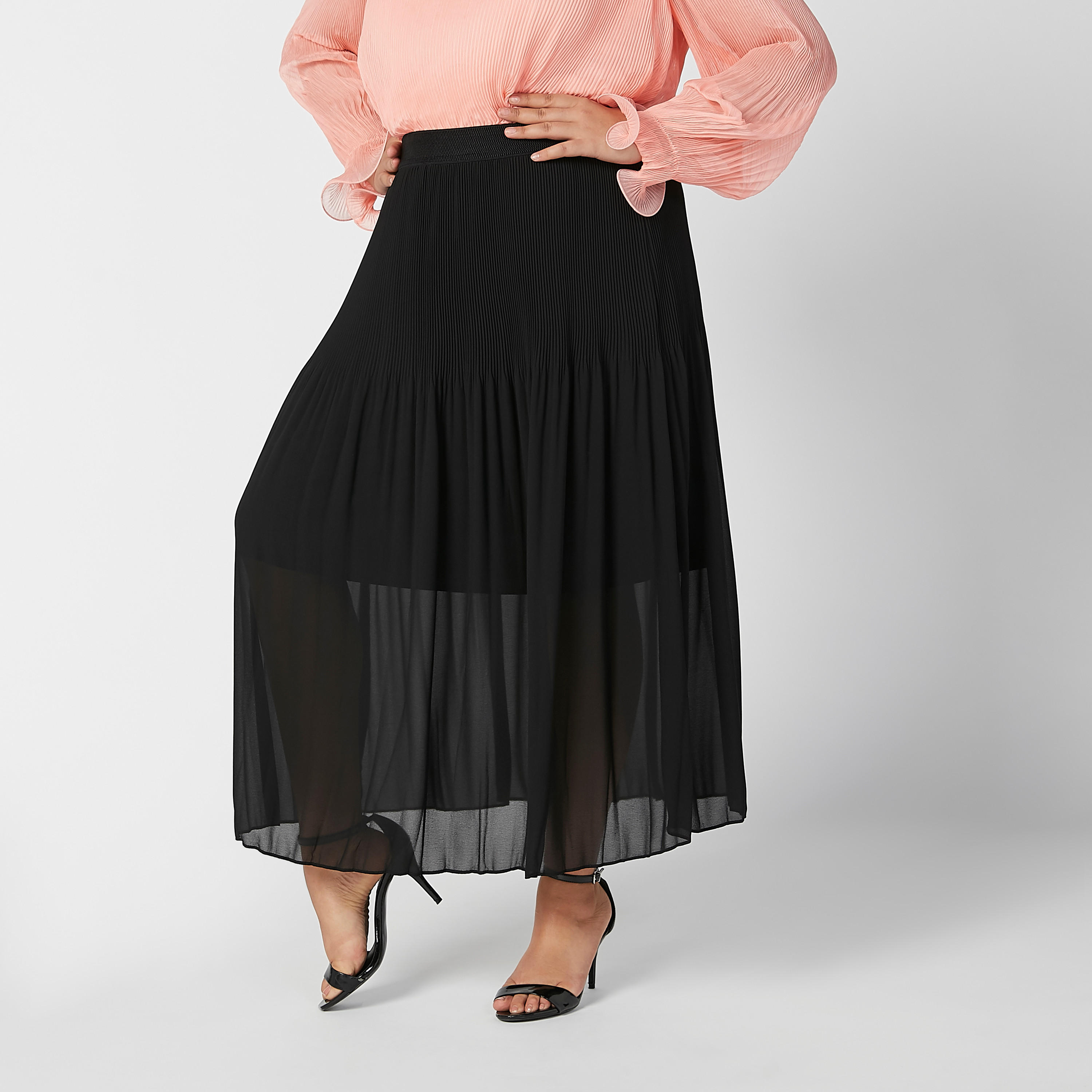 تنورة ماكسي إيه لاين سادة بخصر مطّاطي عريض-women-clothing-bottoms-skirts-image-1