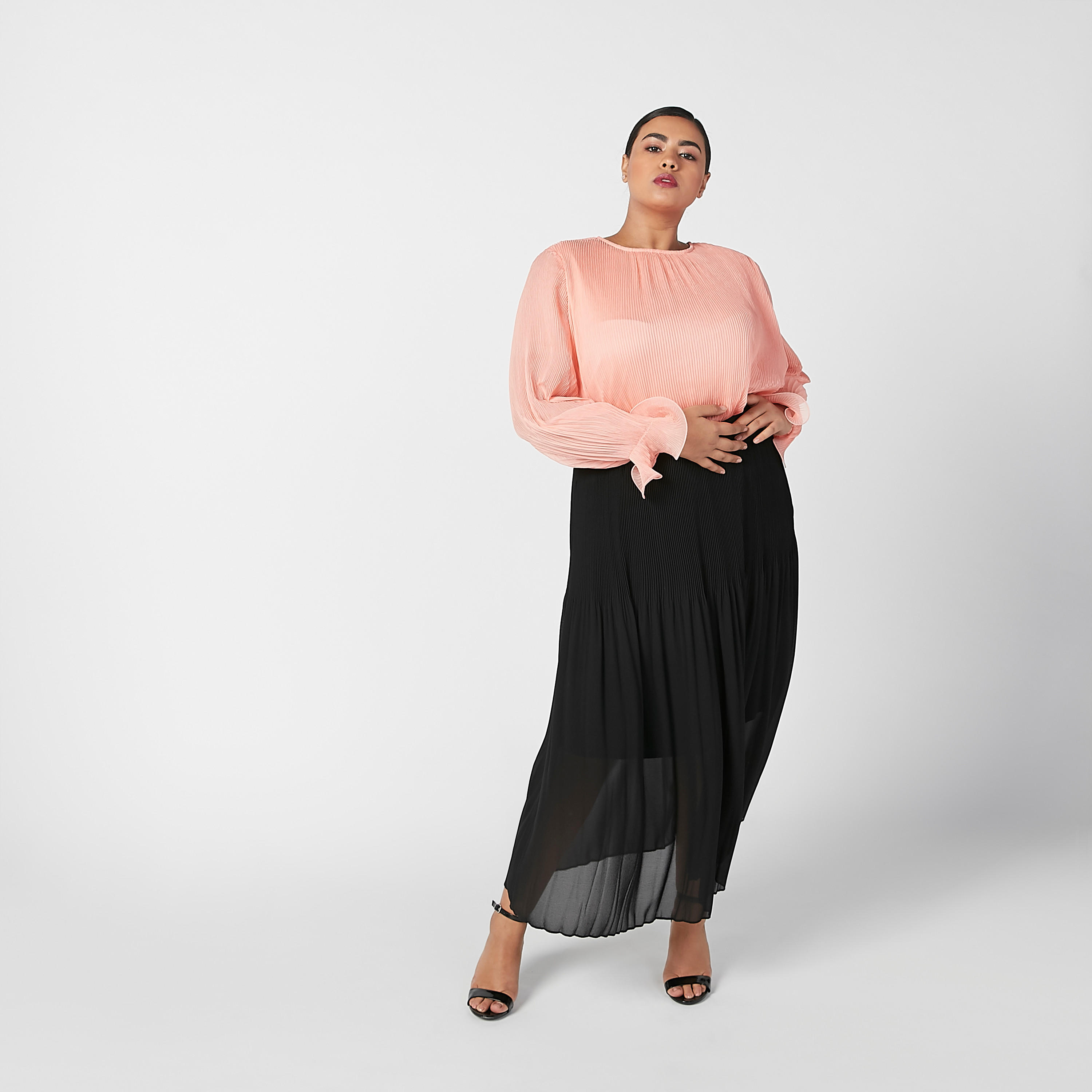 تنورة ماكسي إيه لاين سادة بخصر مطّاطي عريض-women-clothing-bottoms-skirts-image-2