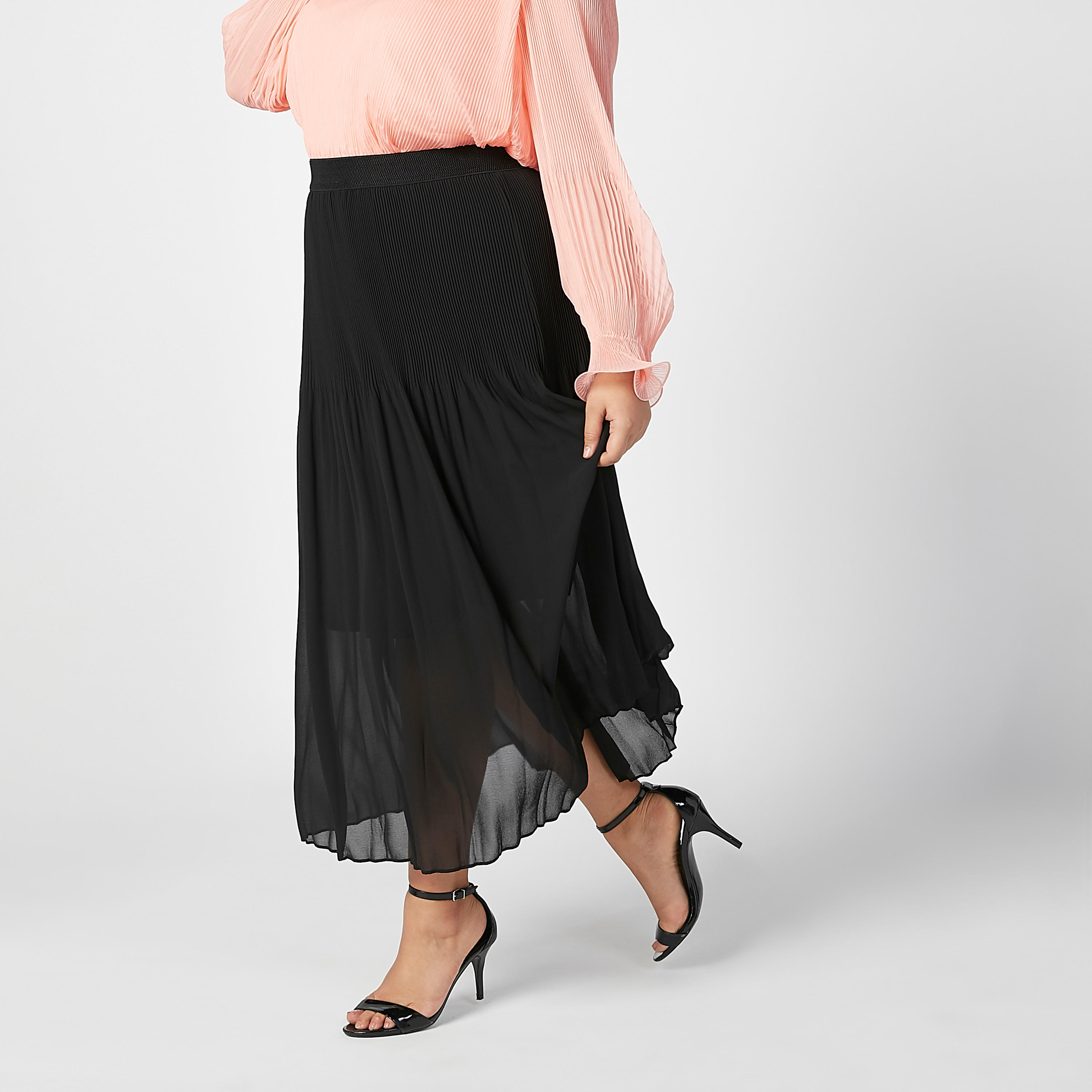 تنورة ماكسي إيه لاين سادة بخصر مطّاطي عريض-women-clothing-bottoms-skirts-image-3