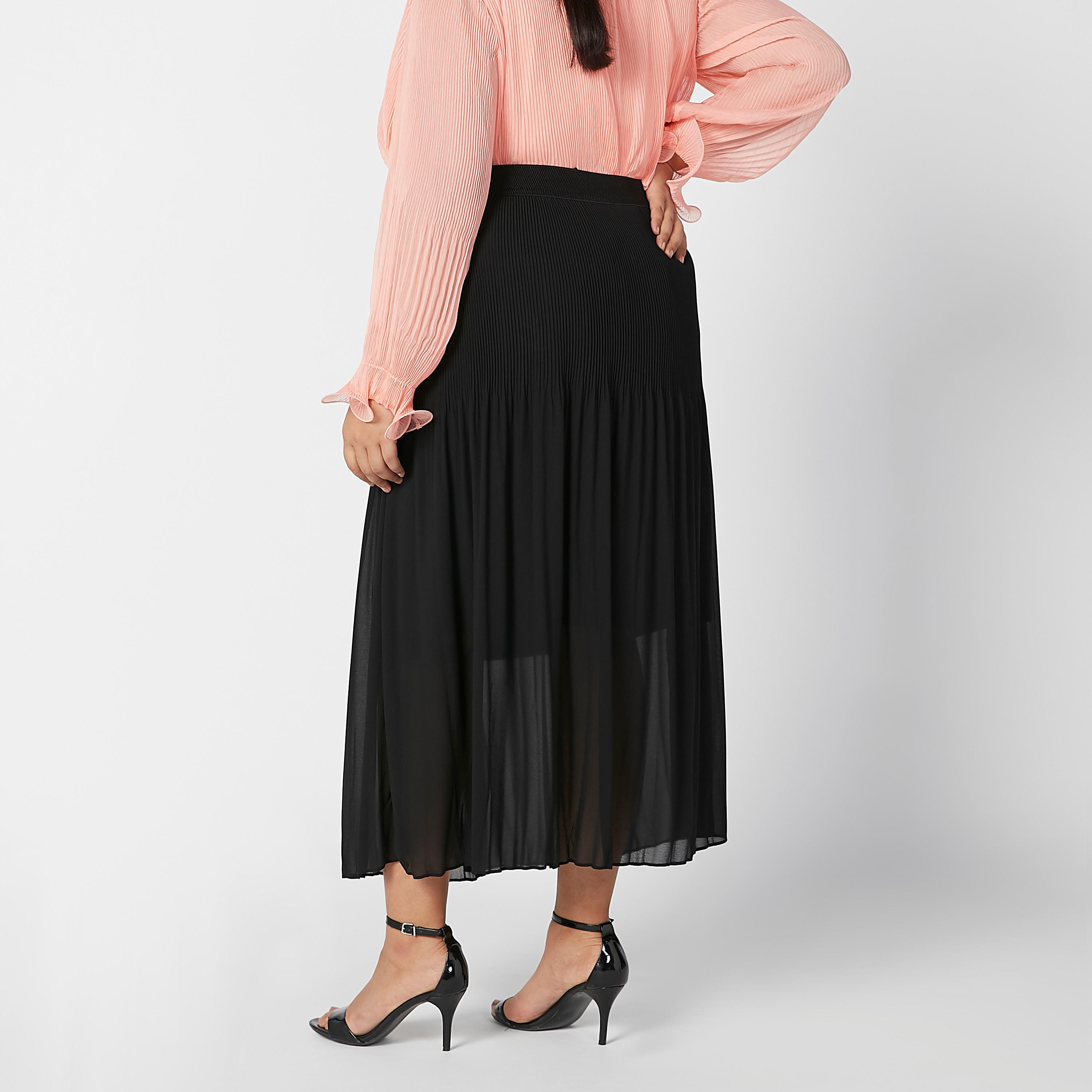تنورة ماكسي إيه لاين سادة بخصر مطّاطي عريض-women-clothing-bottoms-skirts-image-4