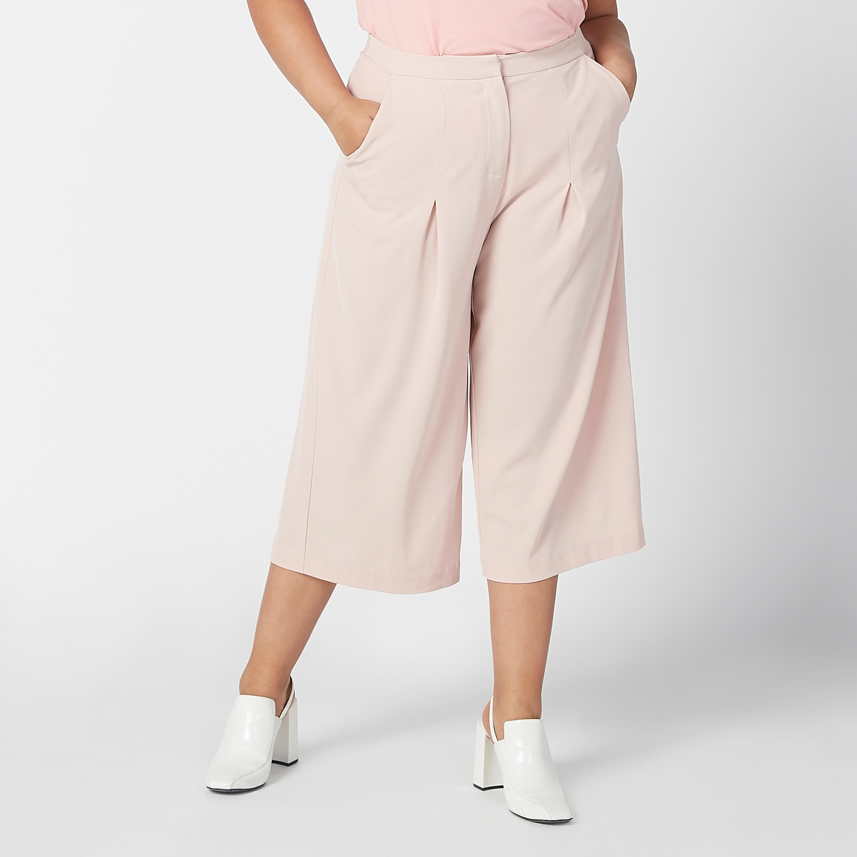 Plain Flexi Waist Culottes with Pocket Detail-women-clothing-bottoms-trousers-image-2