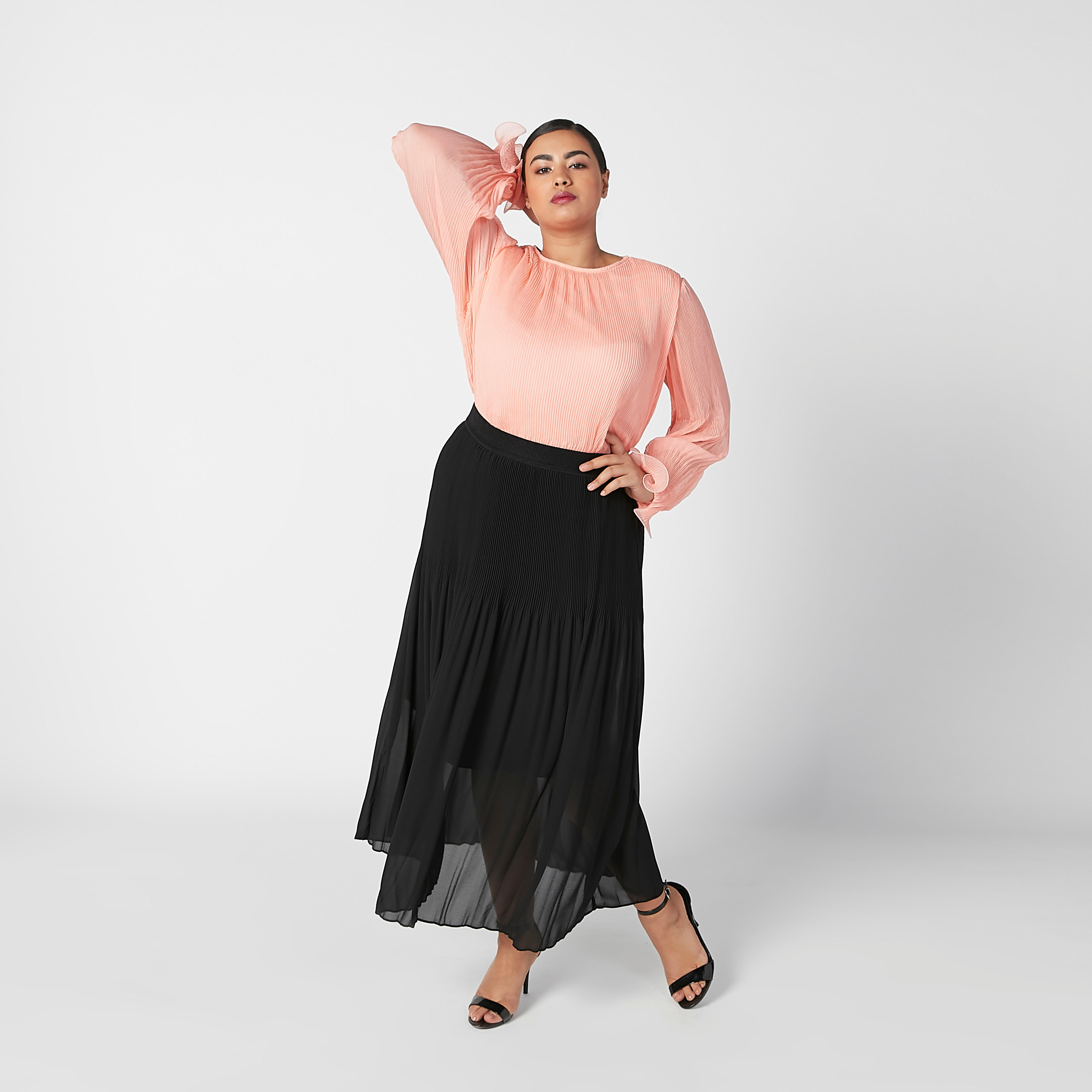 Pleated Top with Round Neck and Flounce Sleeves-women-clothing-shirtsandblouses-blouses-image-4