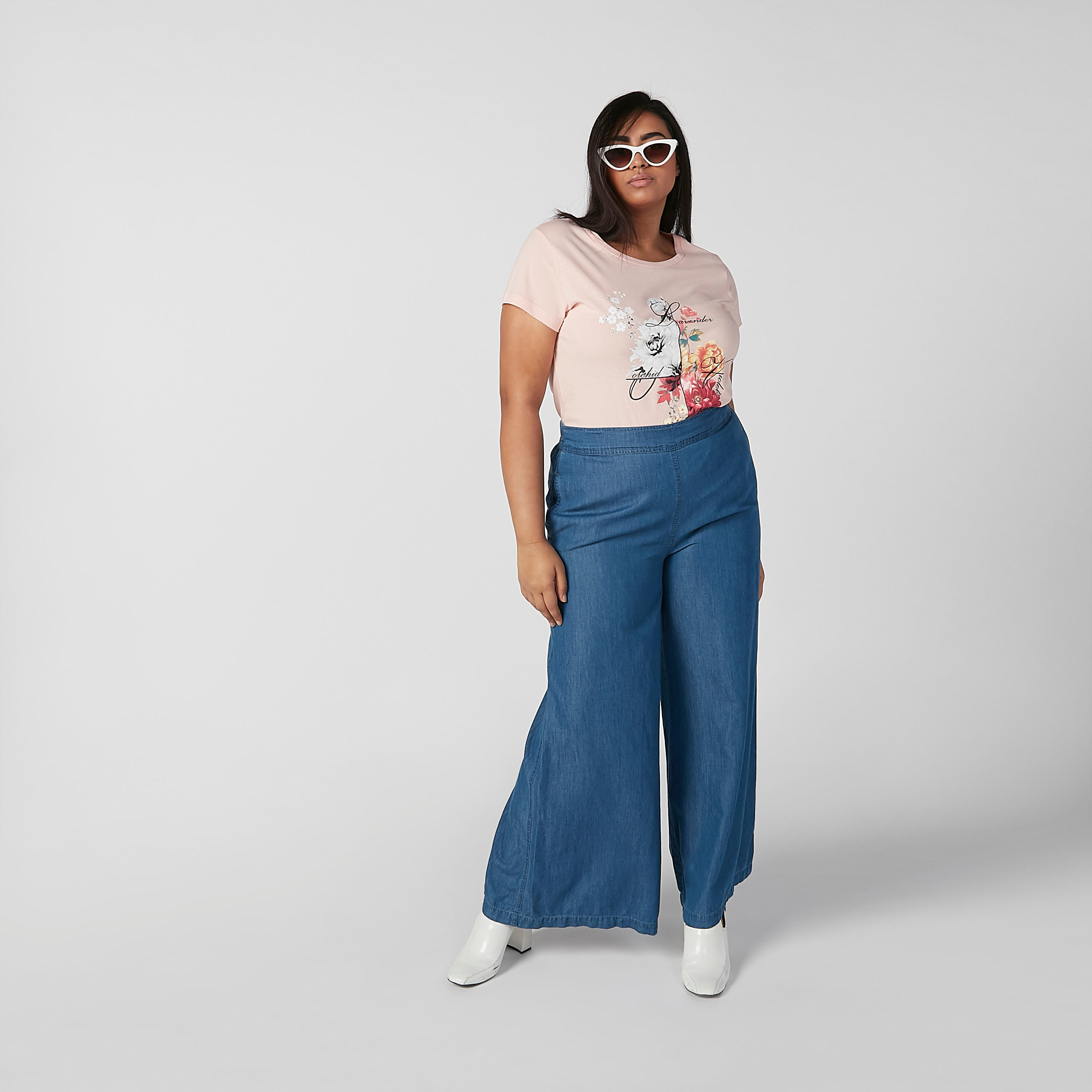 بنطلون بالازو مستدام دينم سادة بقصّة واسعة وخصر مرن -women-clothing-bottoms-trousers-image-3