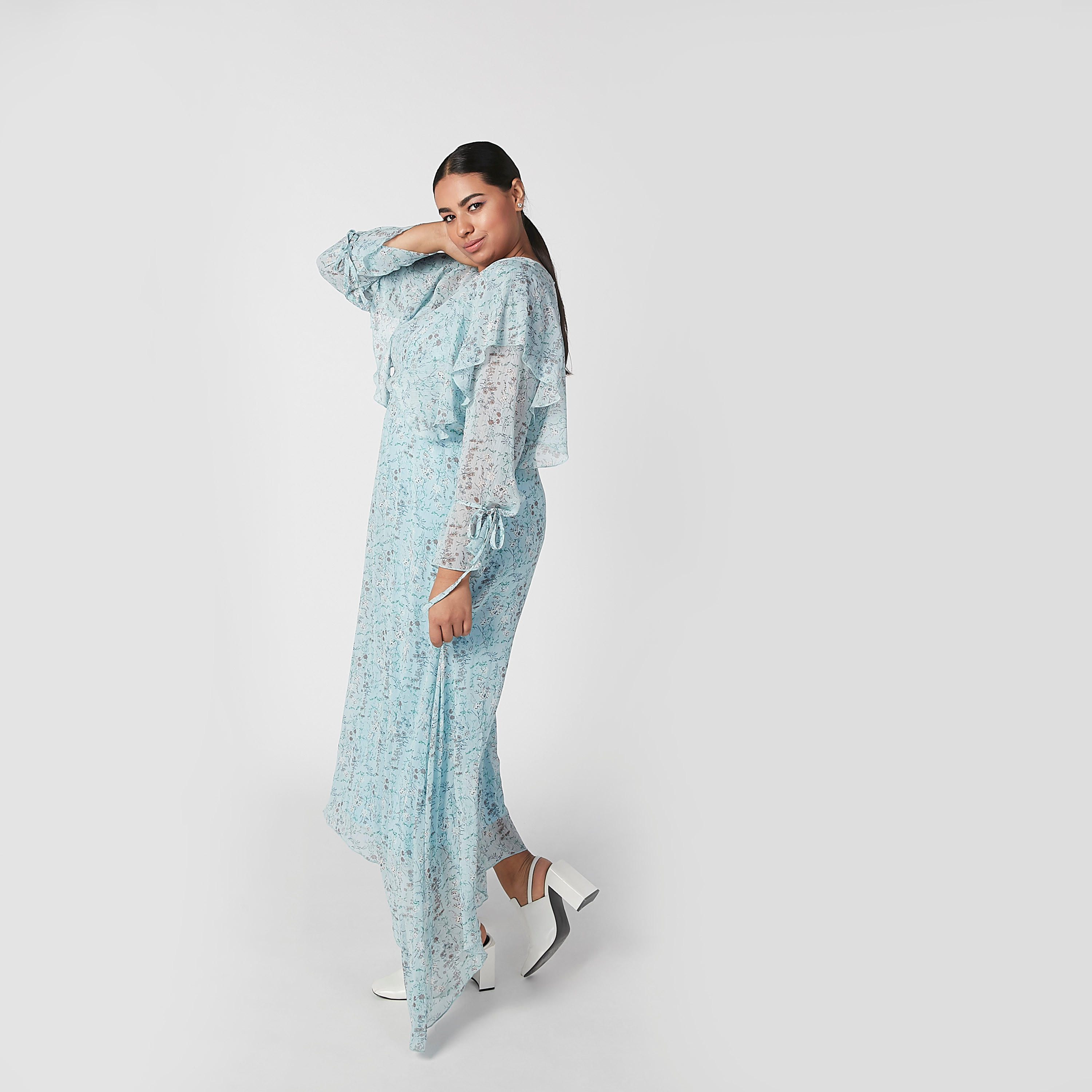 فستان طويل إيه لاين بأكمام طويلة وتفاصيل كشكش وطبعات-women-clothing-dresses-image-1