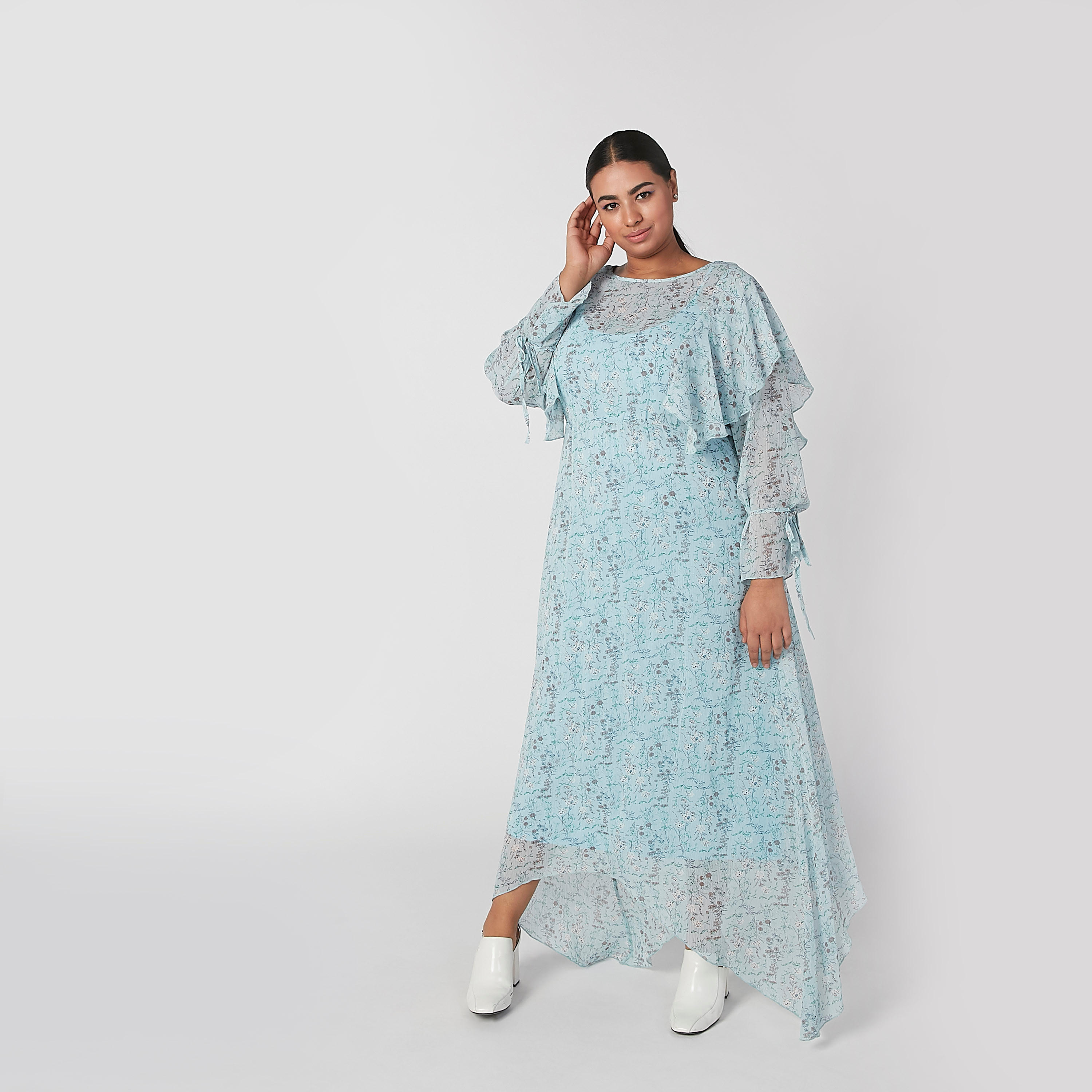 فستان طويل إيه لاين بأكمام طويلة وتفاصيل كشكش وطبعات-women-clothing-dresses-image-5