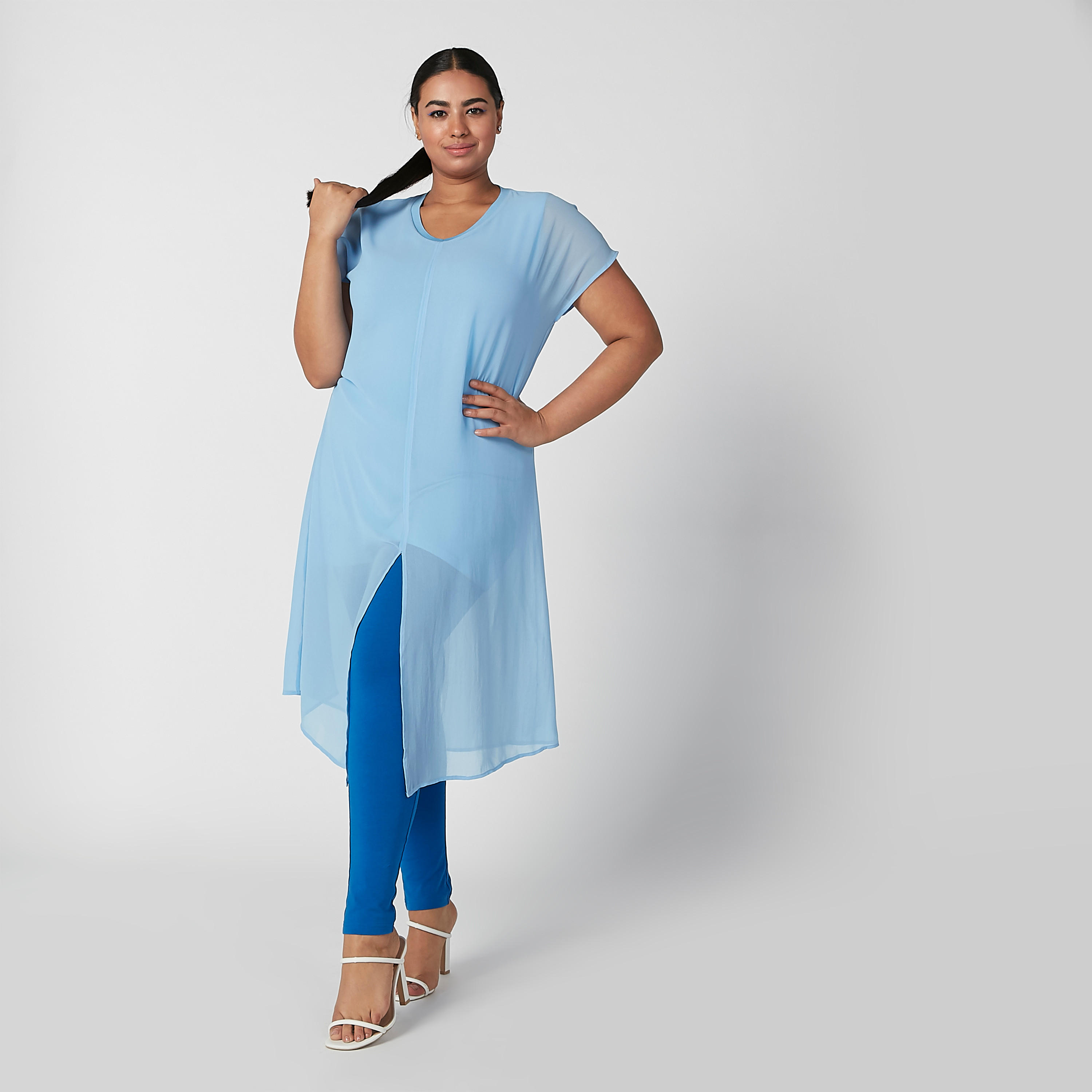 تونيك سادة بياقة V وأكمام قصيرة-women-clothing-shirtsandblouses-blouses-image-4