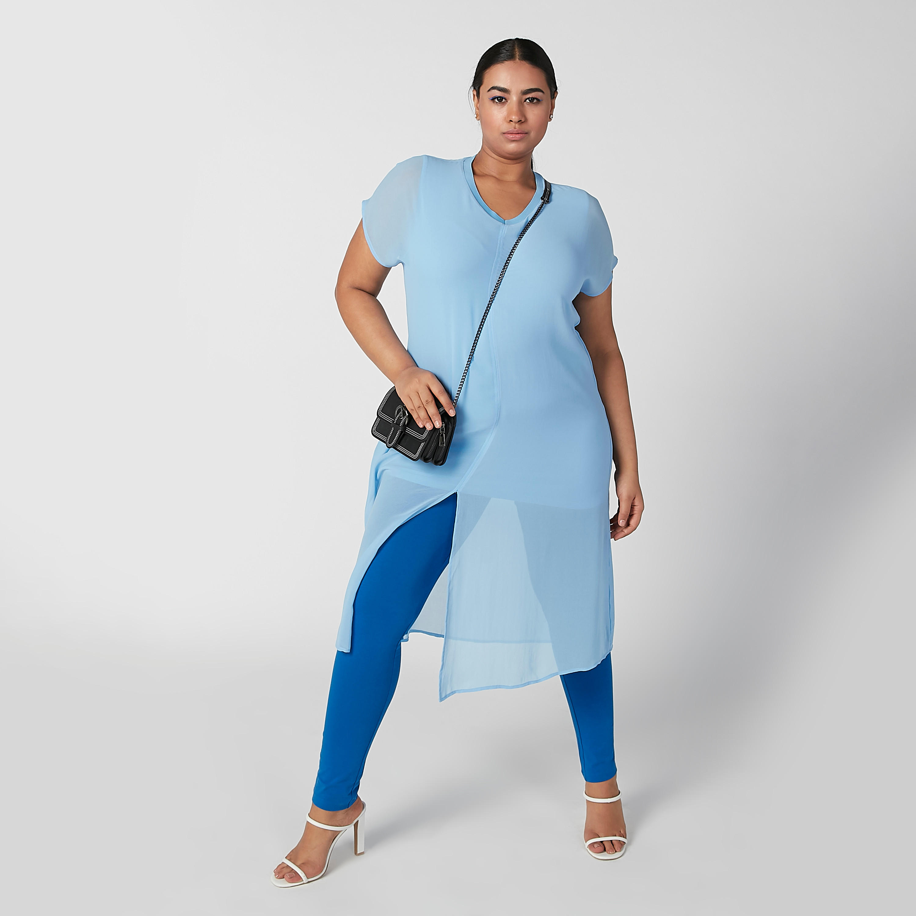 تونيك سادة بياقة V وأكمام قصيرة-women-clothing-shirtsandblouses-blouses-image-1