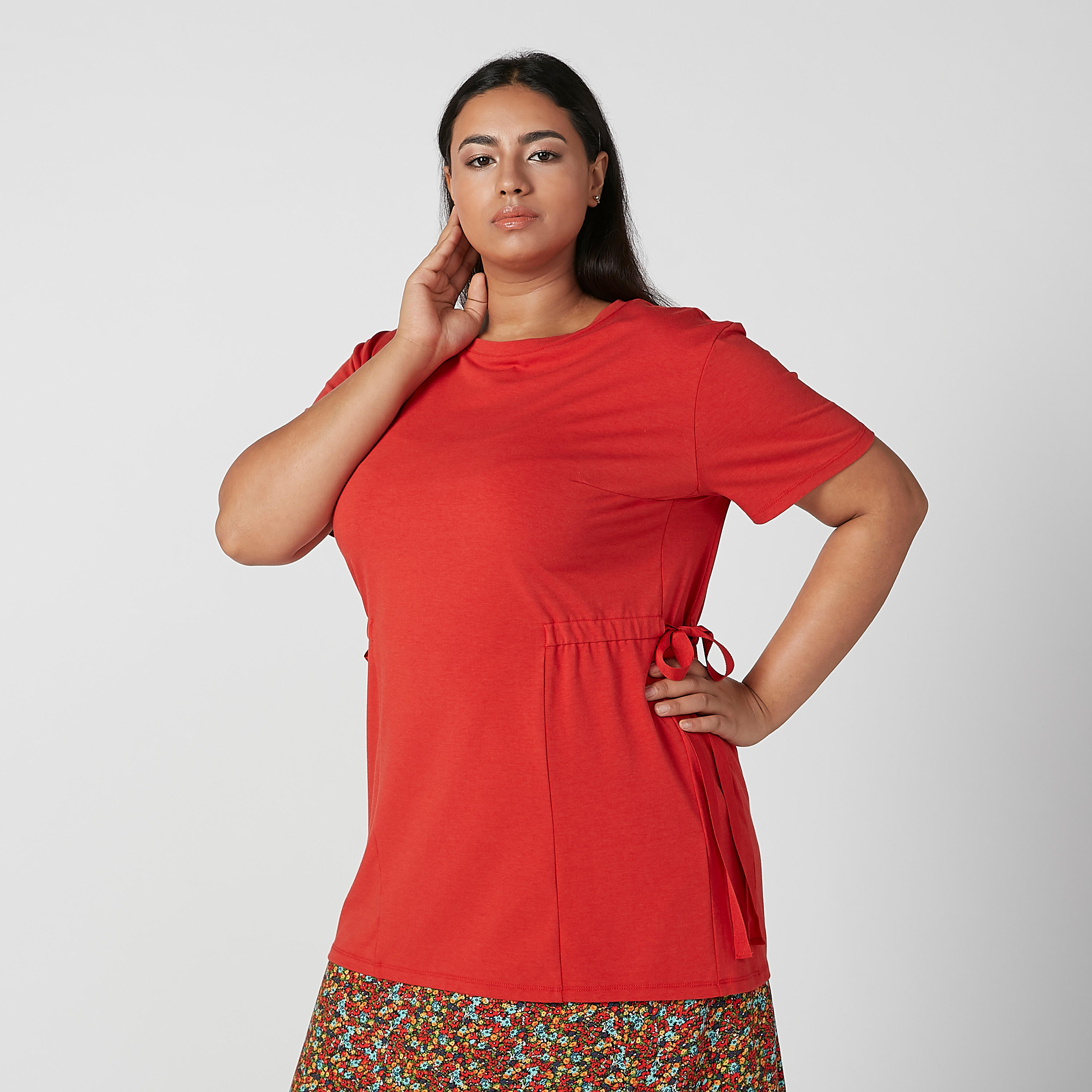 Plain T-shirt with Short Sleeves and Tie Ups-women-clothing-tshirts-image-2