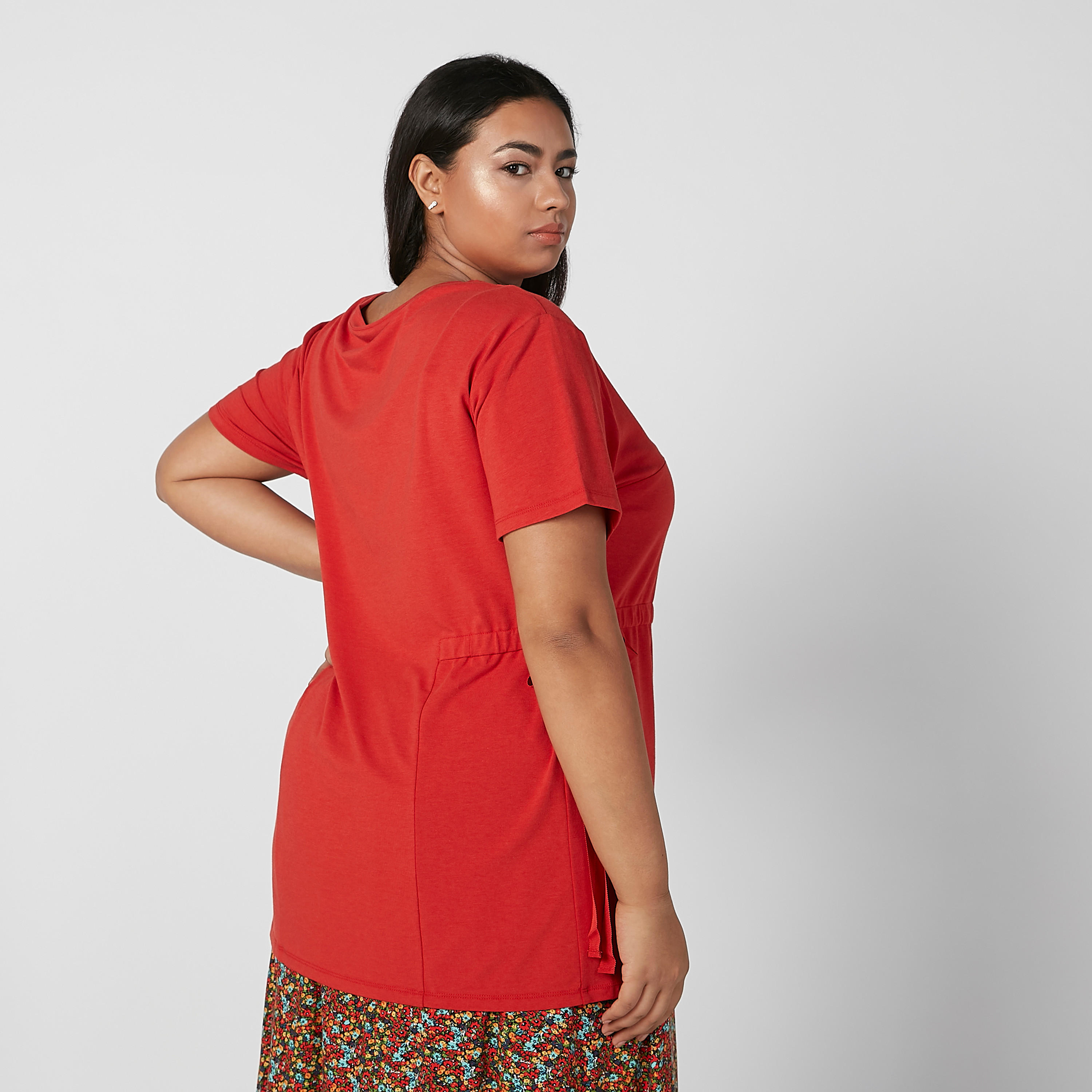 Plain T-shirt with Short Sleeves and Tie Ups-women-clothing-tshirts-image-3