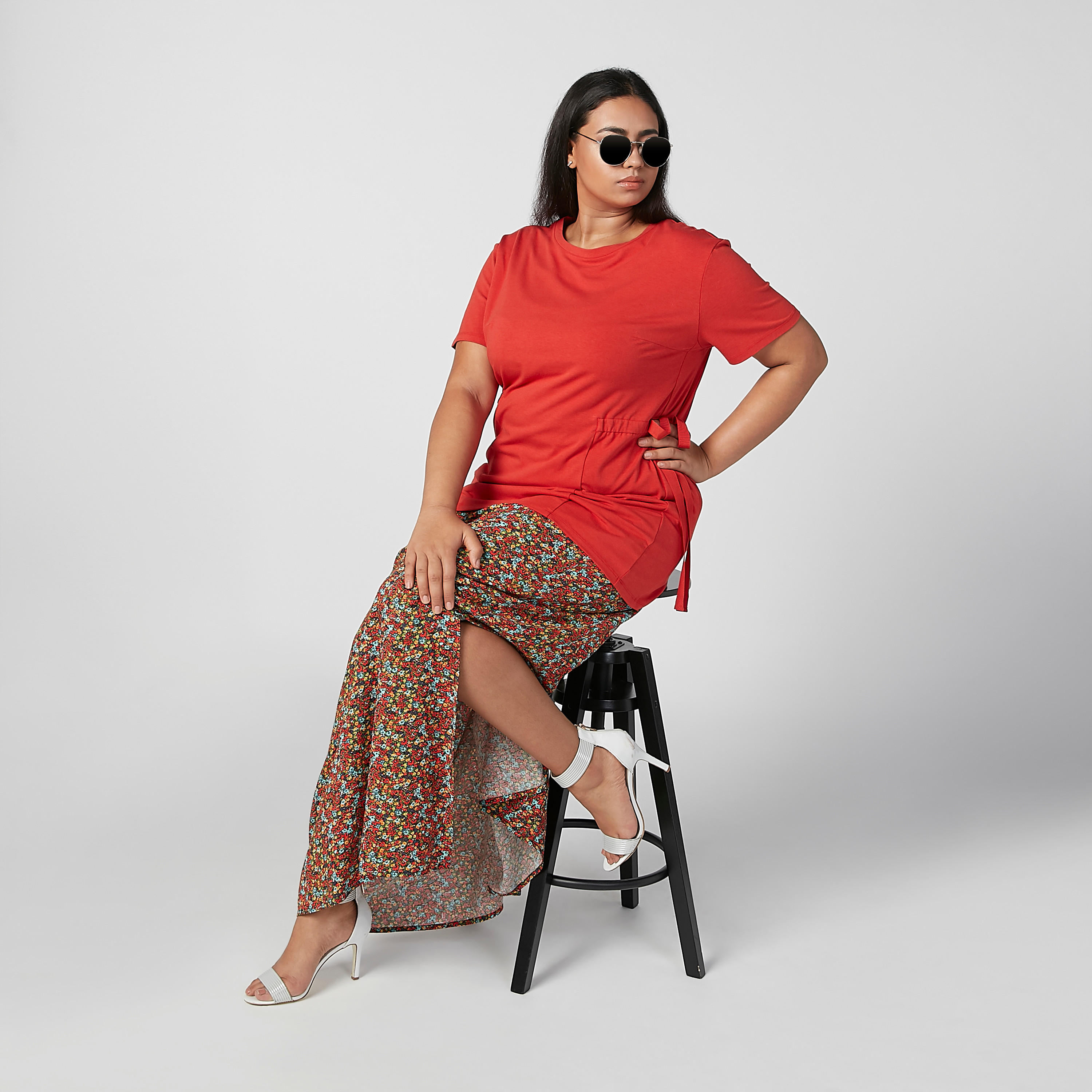 Plain T-shirt with Short Sleeves and Tie Ups-women-clothing-tshirts-image-4