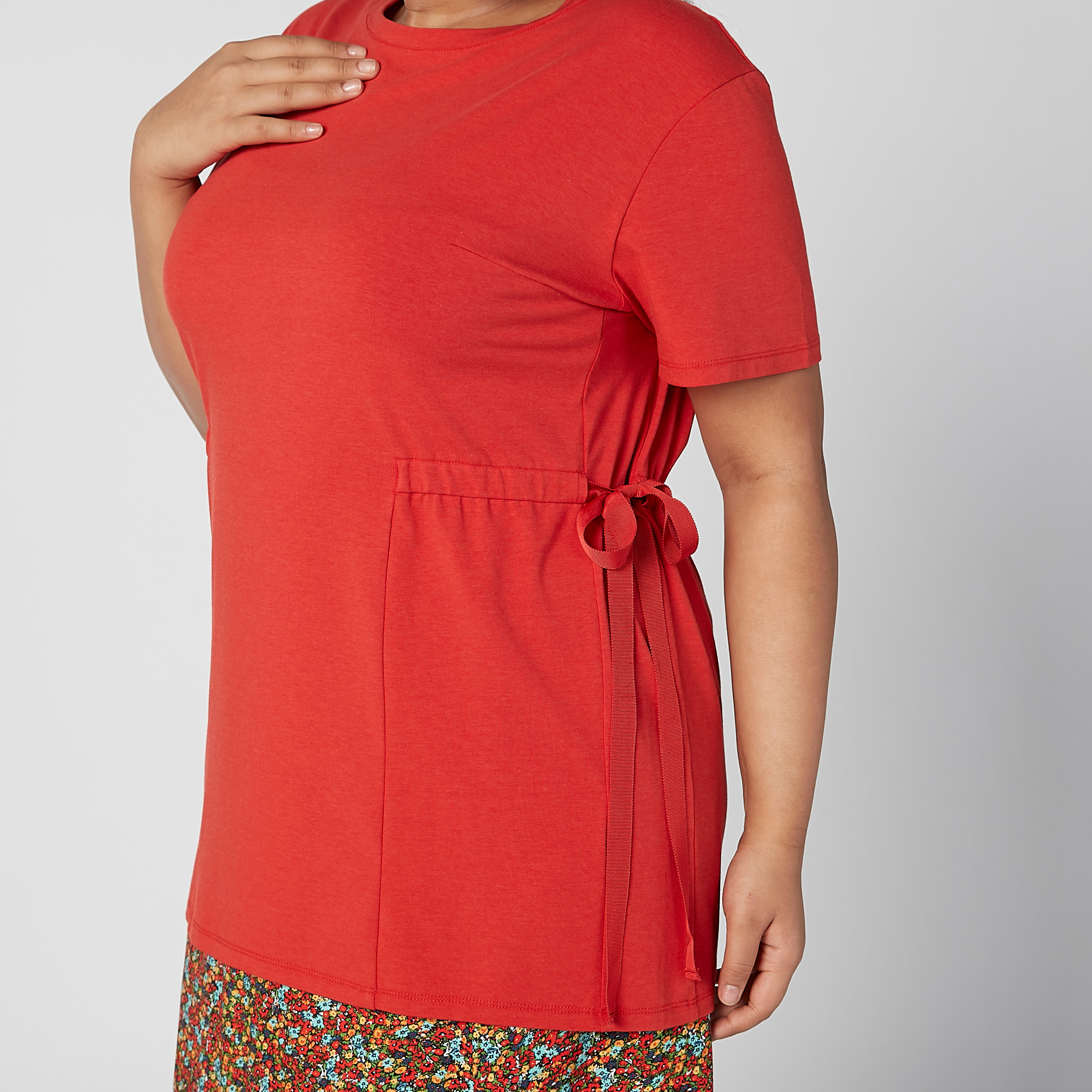 Plain T-shirt with Short Sleeves and Tie Ups-women-clothing-tshirts-image-5