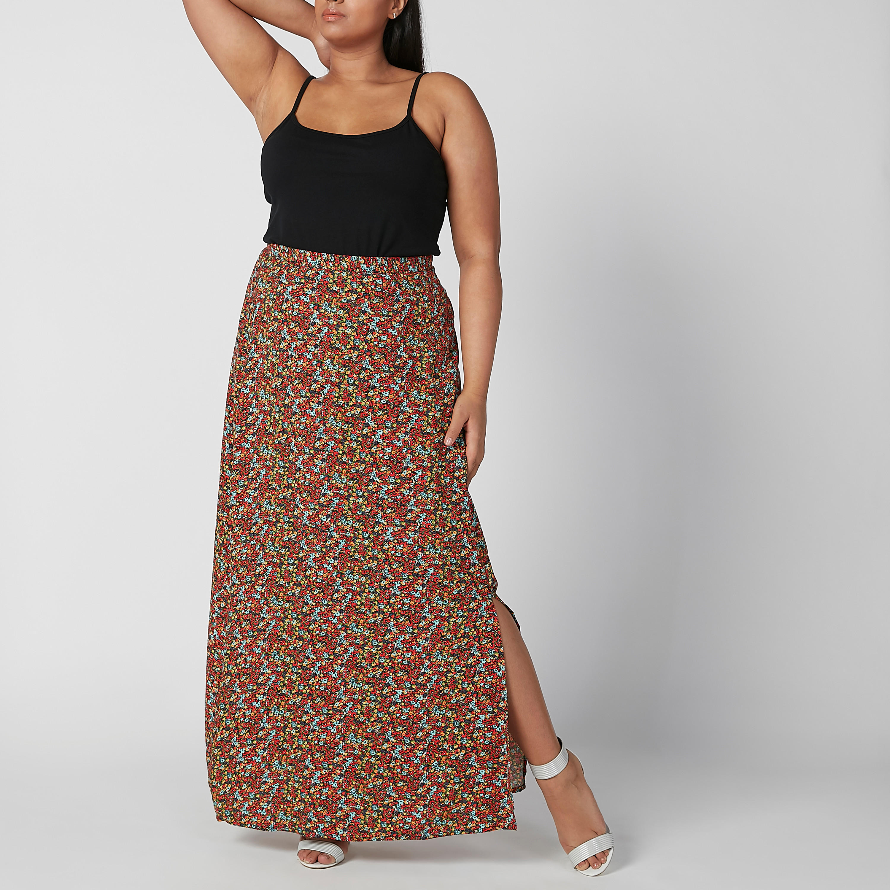 تنورة ماكسي إيه لاين بخصر مطّاطي وفتحة جانبية وطبعات-women-clothing-bottoms-skirts-image-1