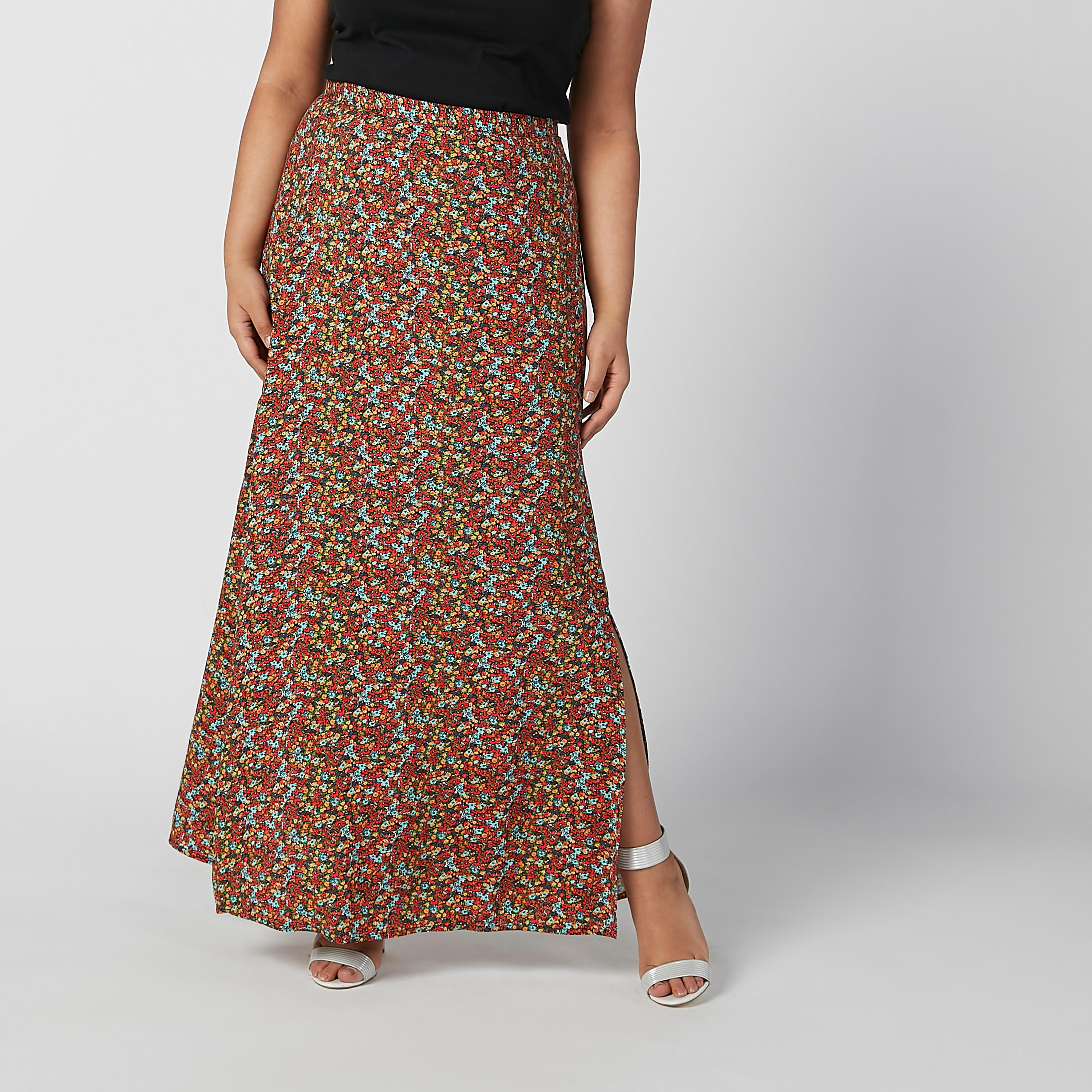 تنورة ماكسي إيه لاين بخصر مطّاطي وفتحة جانبية وطبعات-women-clothing-bottoms-skirts-image-4