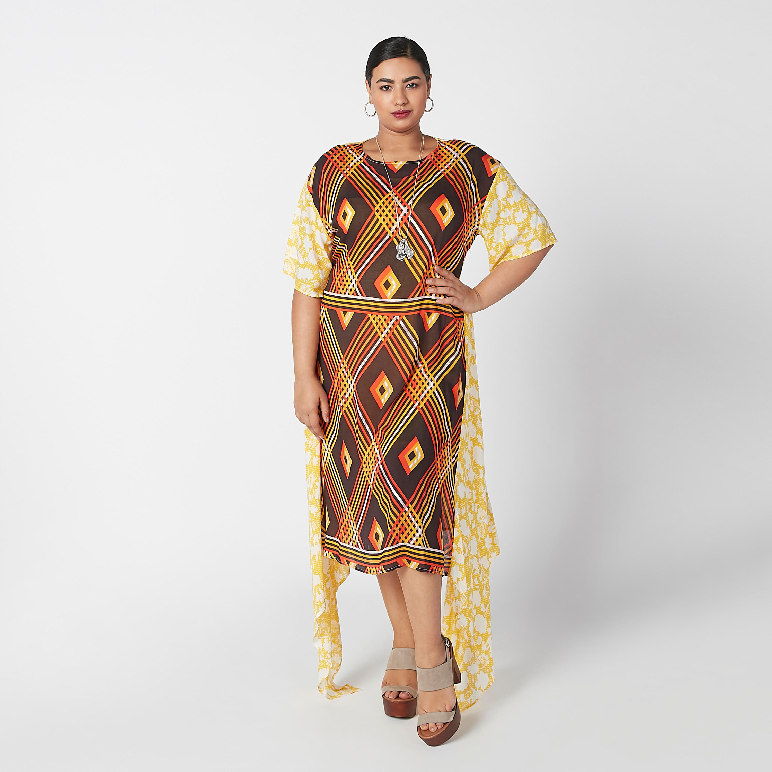 فستان ميدي بأكمام قصيرة وحوّاف إيه وطبعات-women-clothing-dresses-image-2
