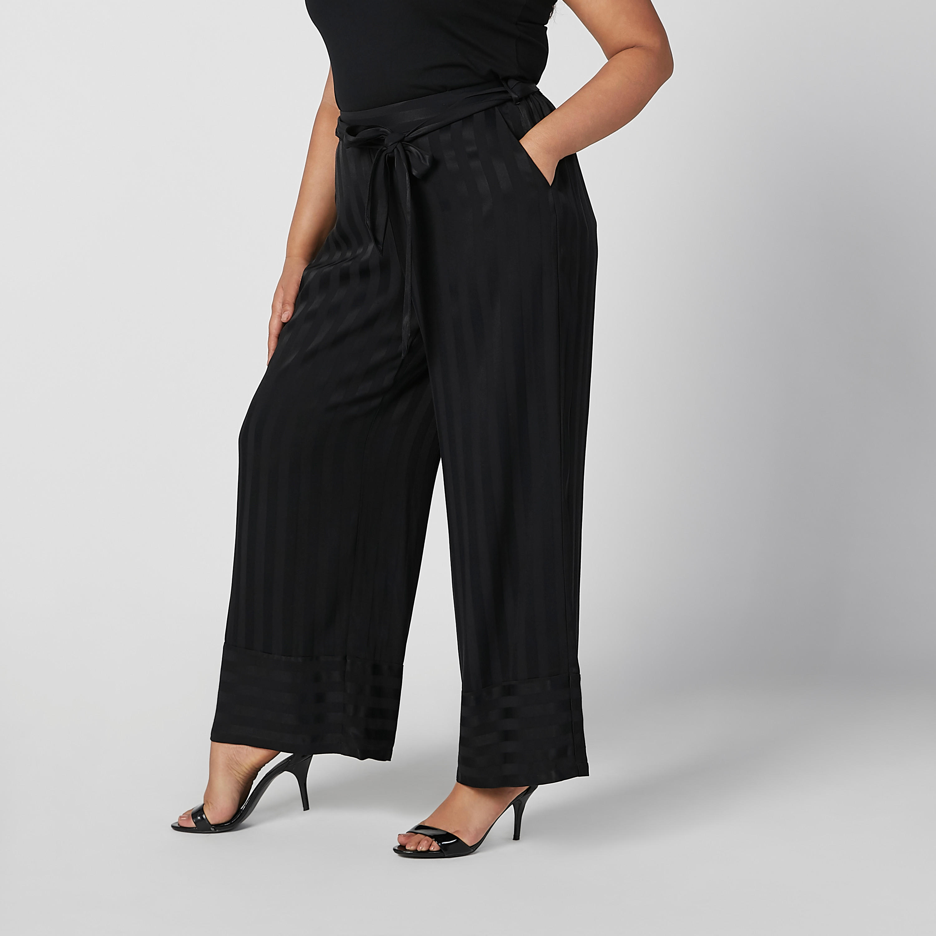 بنطلون بالازو مقلّم بأربطة وخصر مرن-women-clothing-bottoms-trousers-image-1