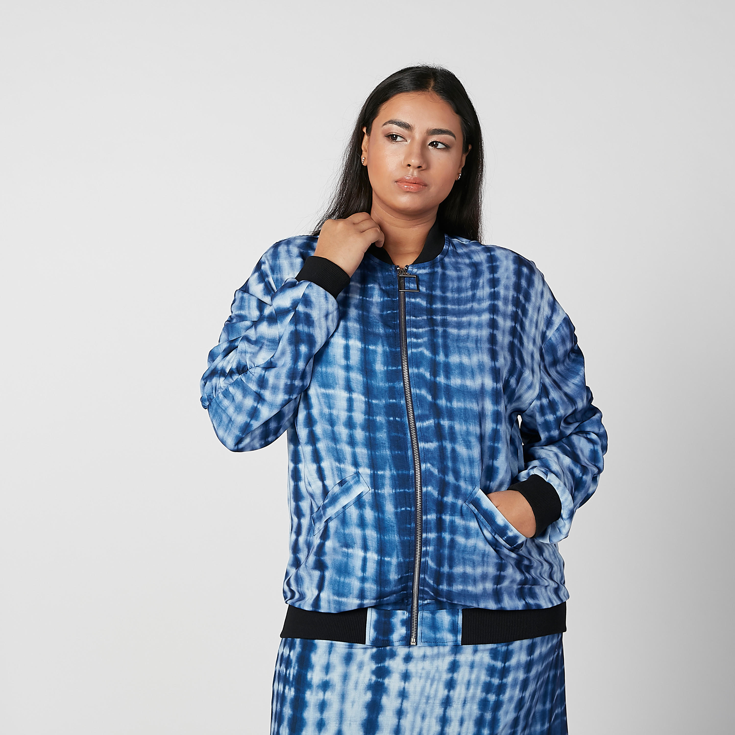 Printed Bomber Jacket with Zip Closure and Kangaroo Pockets-women-winterwear-coatsandjackets-jackets-image-2
