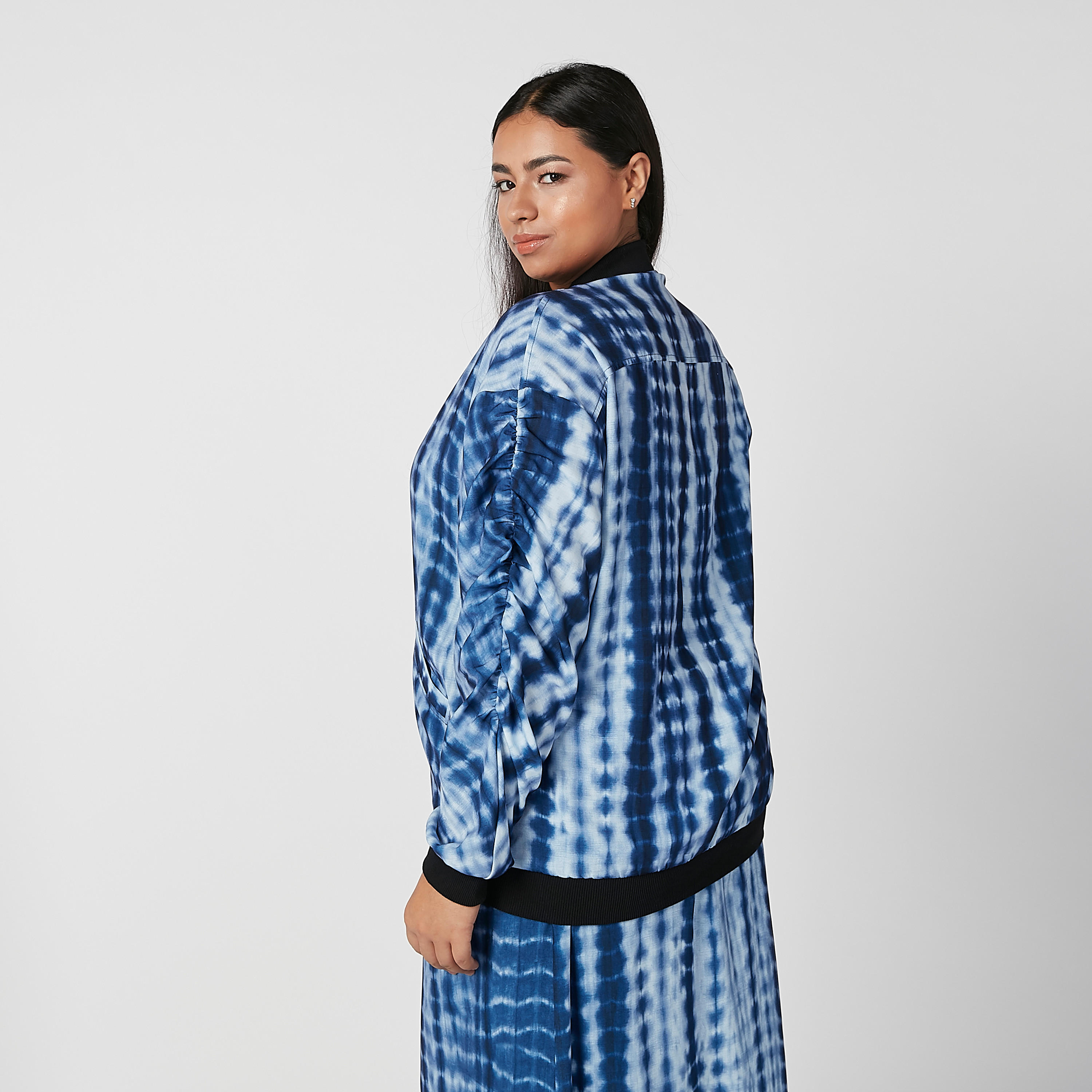 Printed Bomber Jacket with Zip Closure and Kangaroo Pockets-women-winterwear-coatsandjackets-jackets-image-3