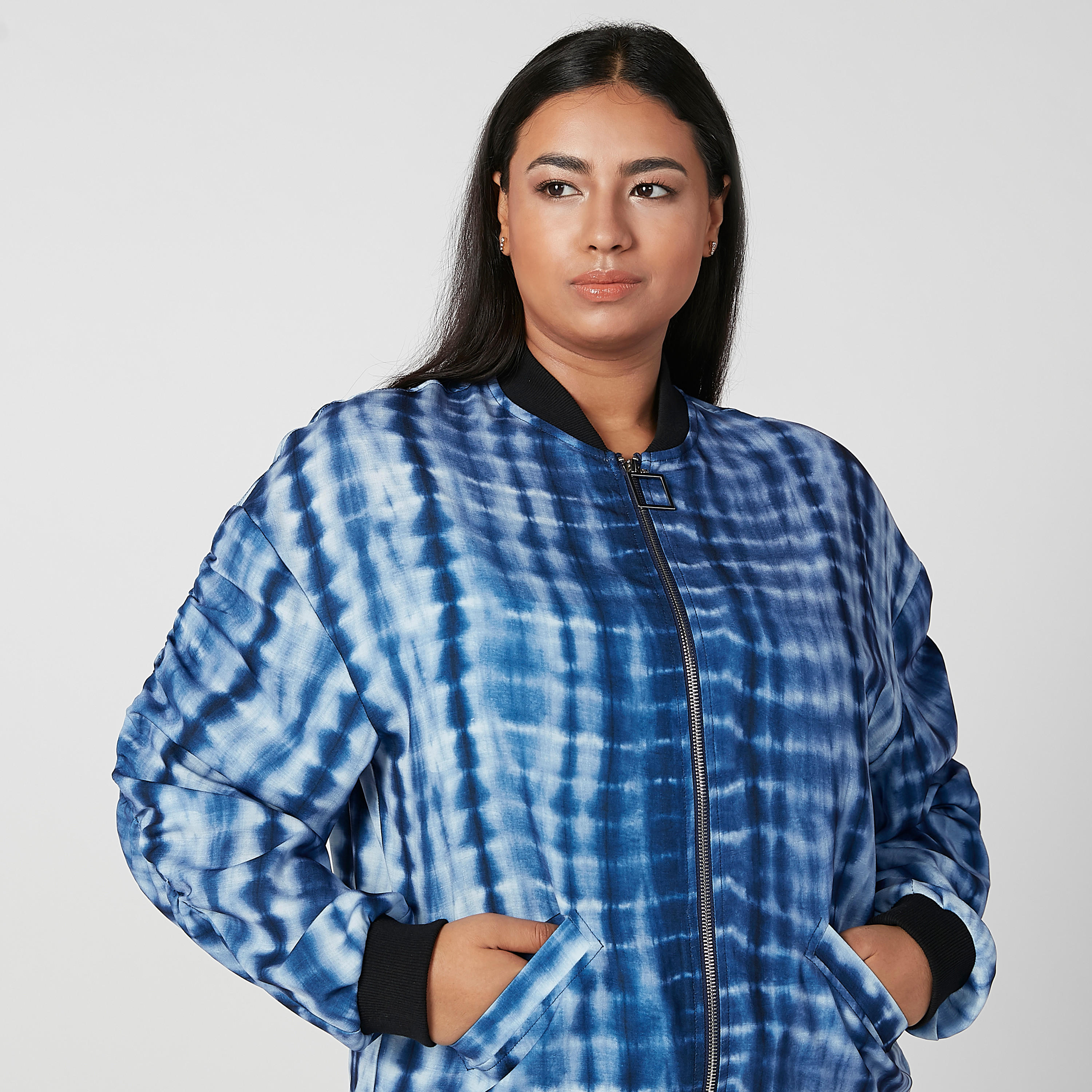 Printed Bomber Jacket with Zip Closure and Kangaroo Pockets-women-winterwear-coatsandjackets-jackets-image-4