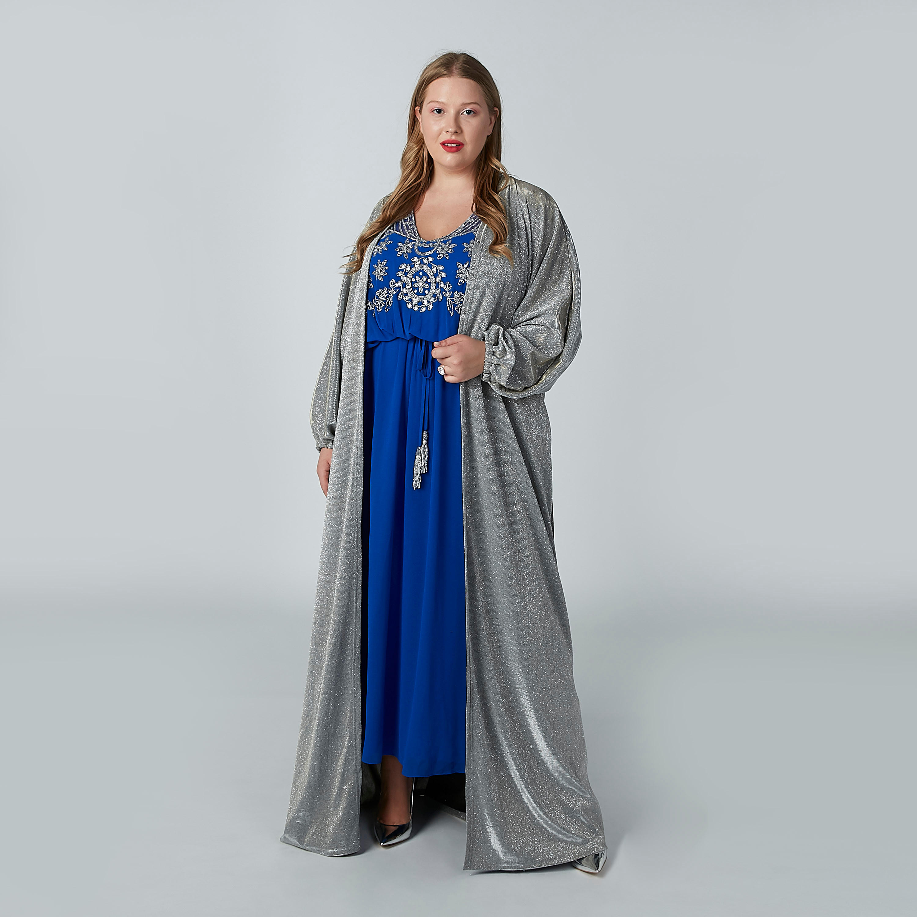 جاكيت طويل بارز الملمس بأكمام طويلة ورباط-women-winterwear-coatsandjackets-jackets-image-1