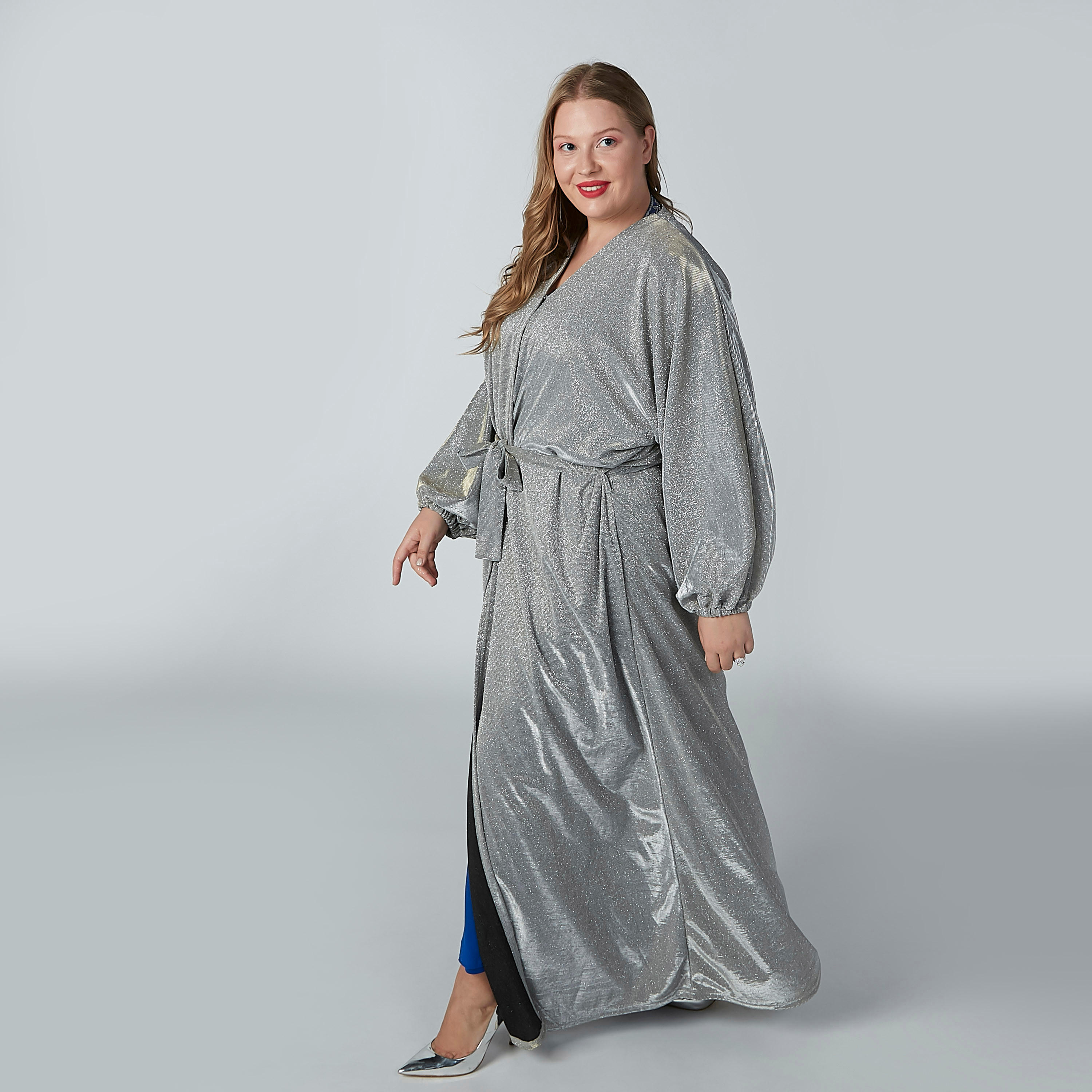 جاكيت طويل بارز الملمس بأكمام طويلة ورباط-women-winterwear-coatsandjackets-jackets-image-2