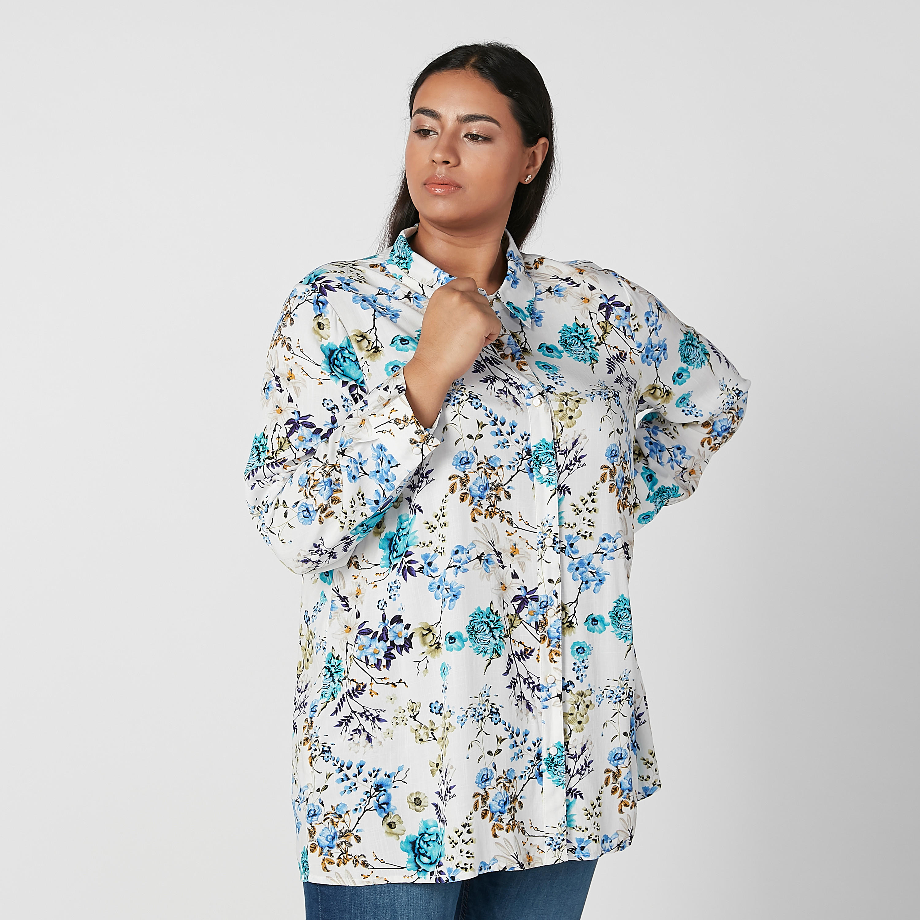 Printed Shirt with Spread Collar and Long Sleeves-women-clothing-shirtsandblouses-blouses-image-4