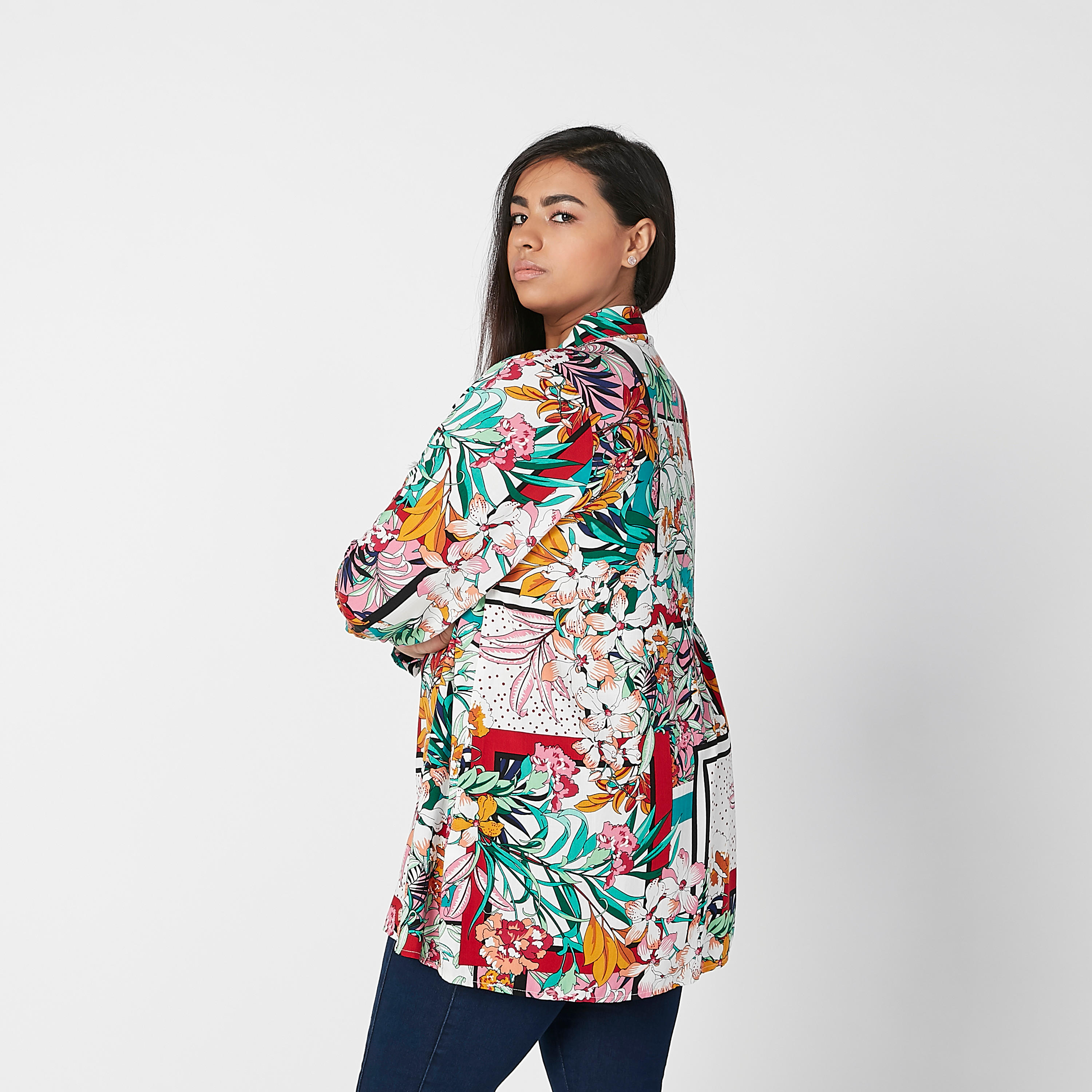 Floral Printed Shirt with Spread Collar and Long Sleeves-women-clothing-shirtsandblouses-blouses-image-3