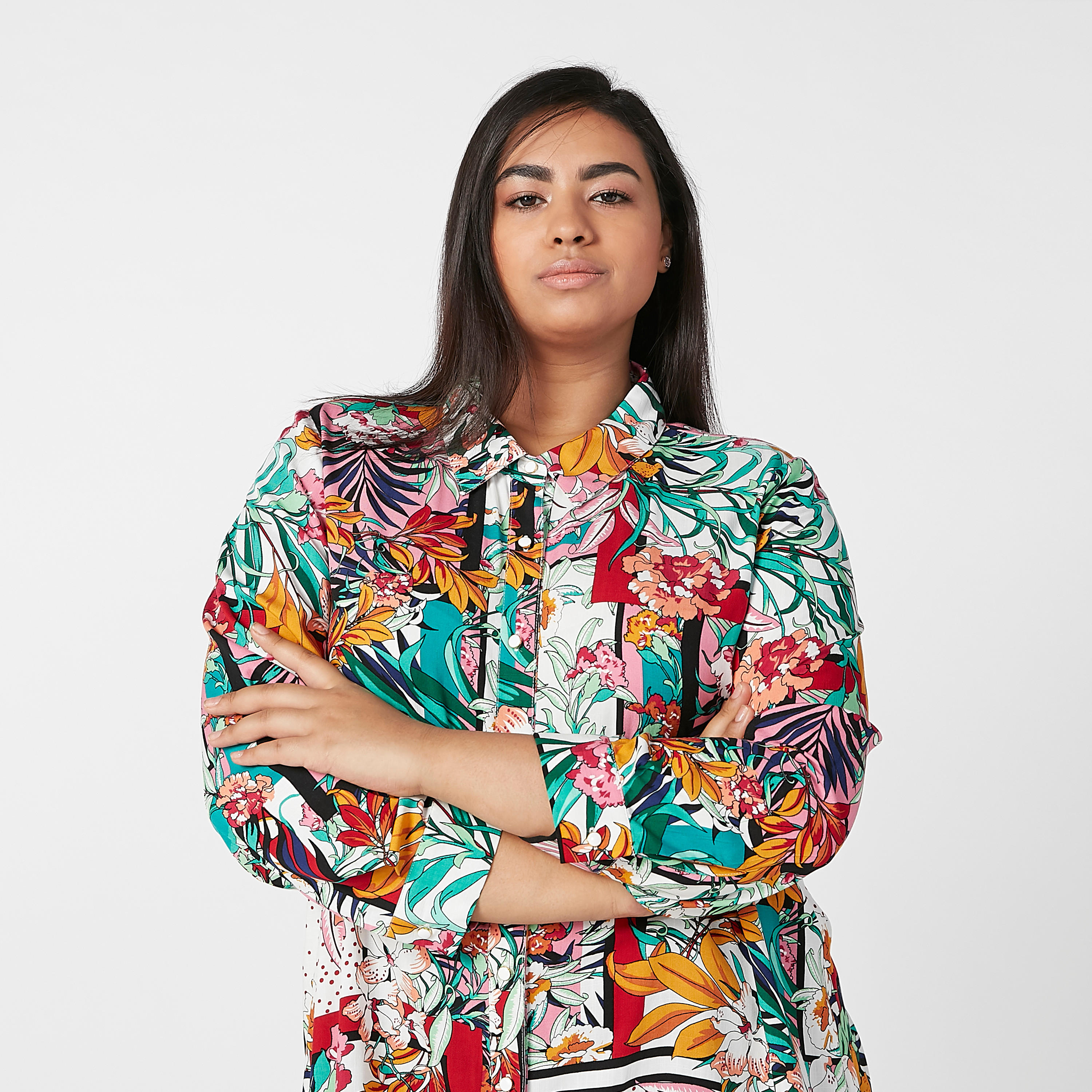 Floral Printed Shirt with Spread Collar and Long Sleeves-women-clothing-shirtsandblouses-blouses-image-4