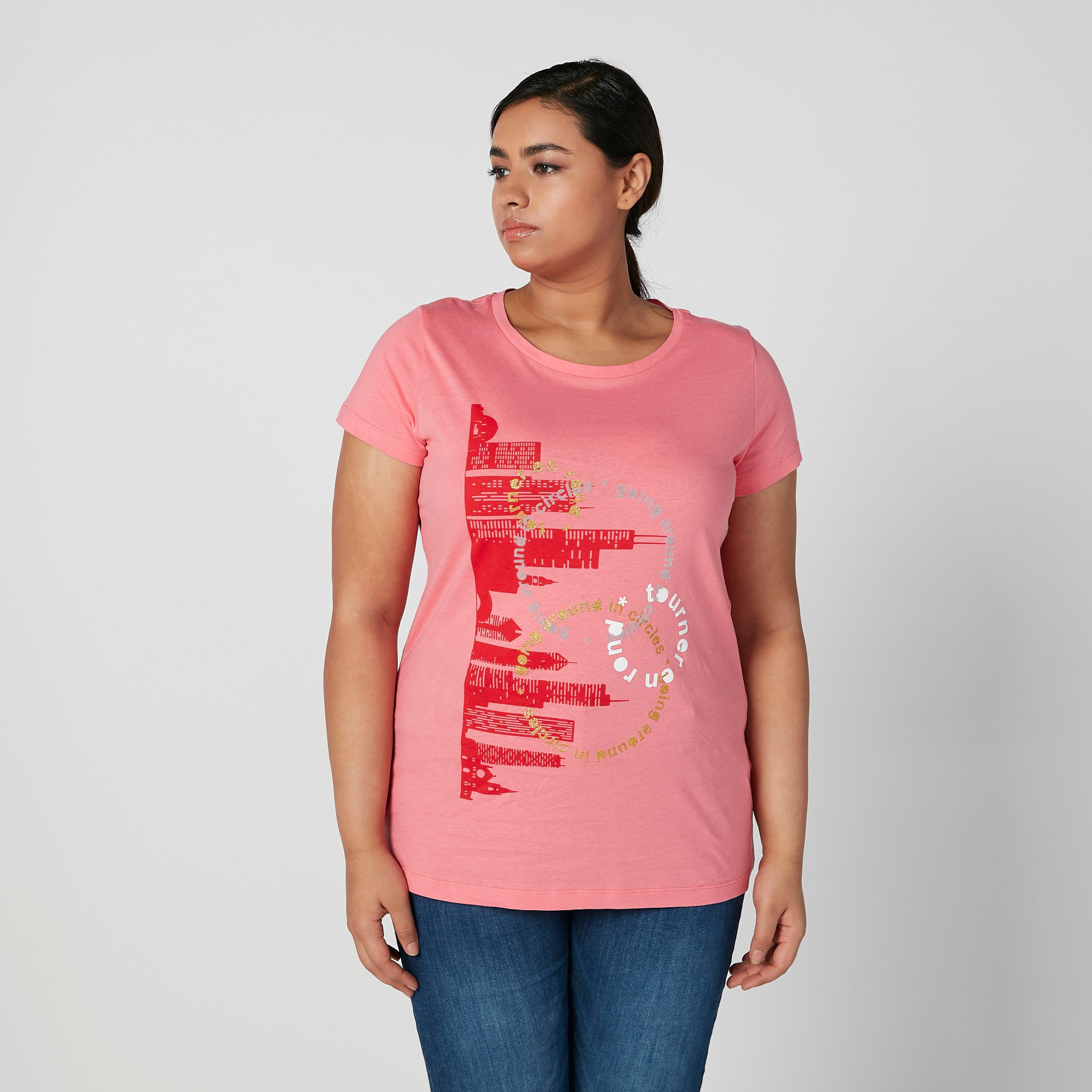 Printed T-shirt with Round Neck and Short Sleeves-women-clothing-tshirts-image-1