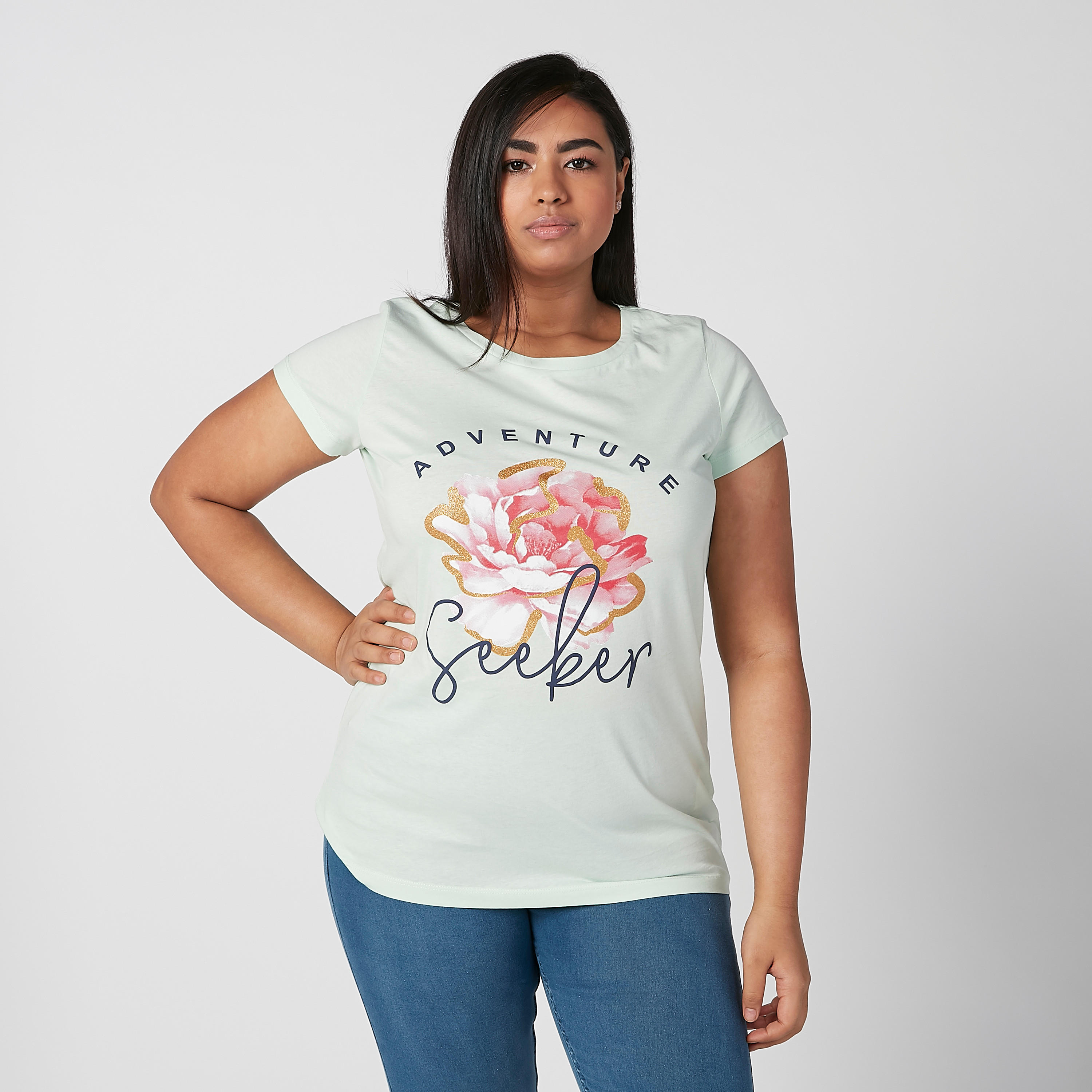 Printed T-shirt with Round Neck and Short Sleeves-women-clothing-tshirts-image-1