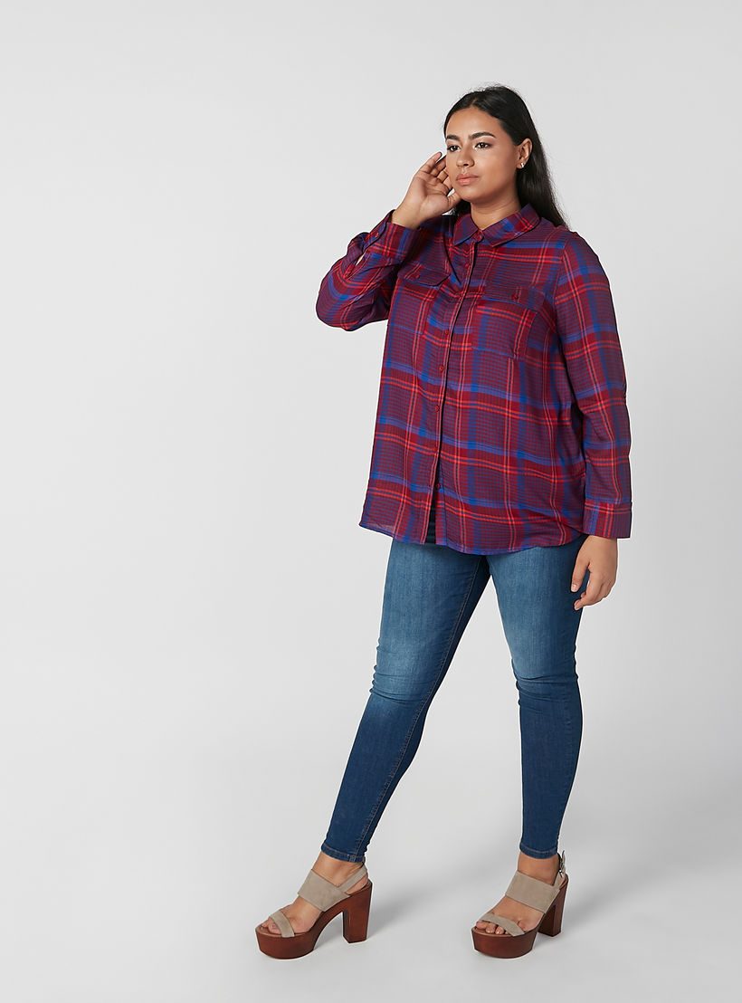 قميص مستدام كاروهات بأكمام طويلة وجيوب بطيّة-women-clothing-shirtsandblouses-blouses-image-3