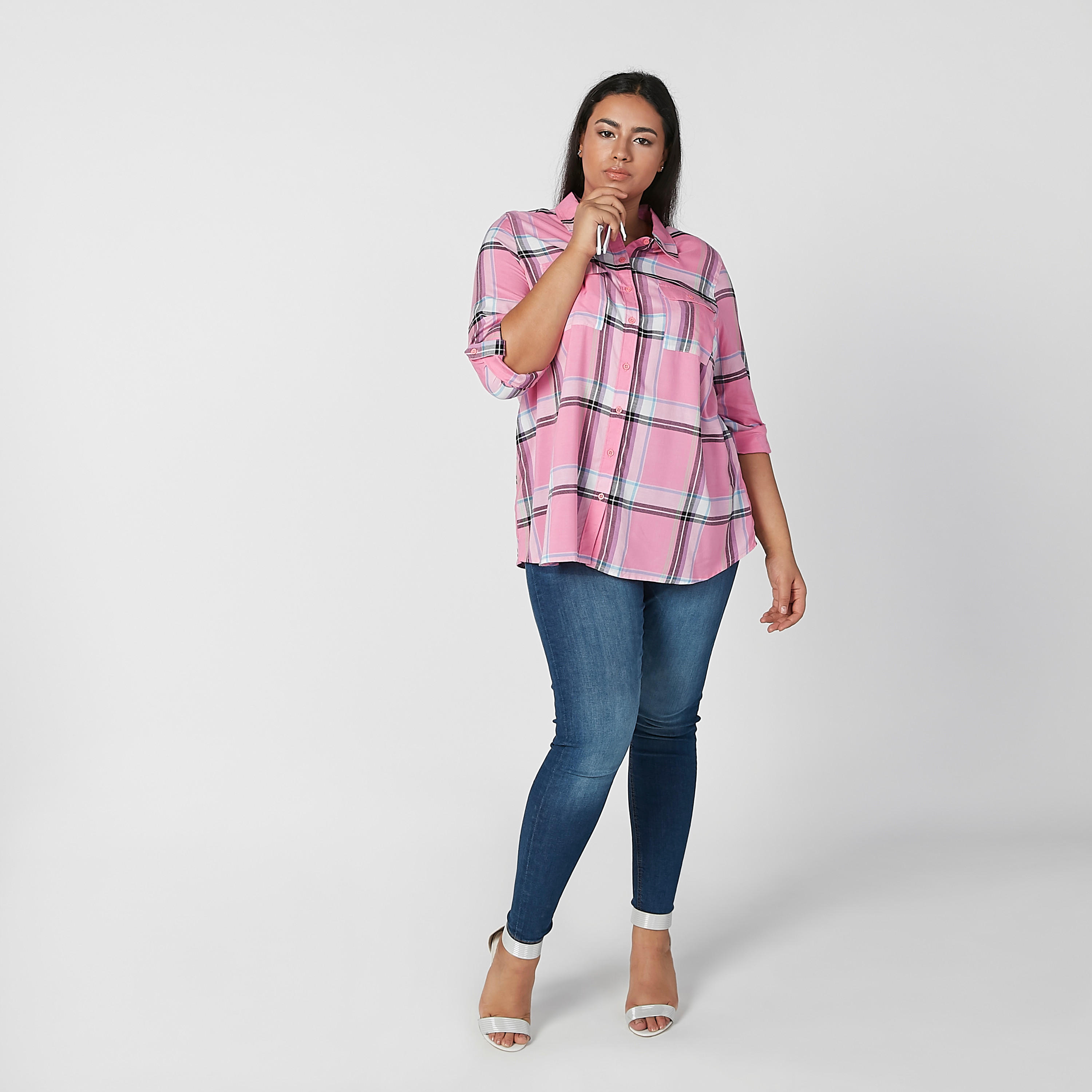 قميص كاروهات مستدام بأكمام طويلة و ياقة عادية-women-clothing-shirtsandblouses-blouses-image-2