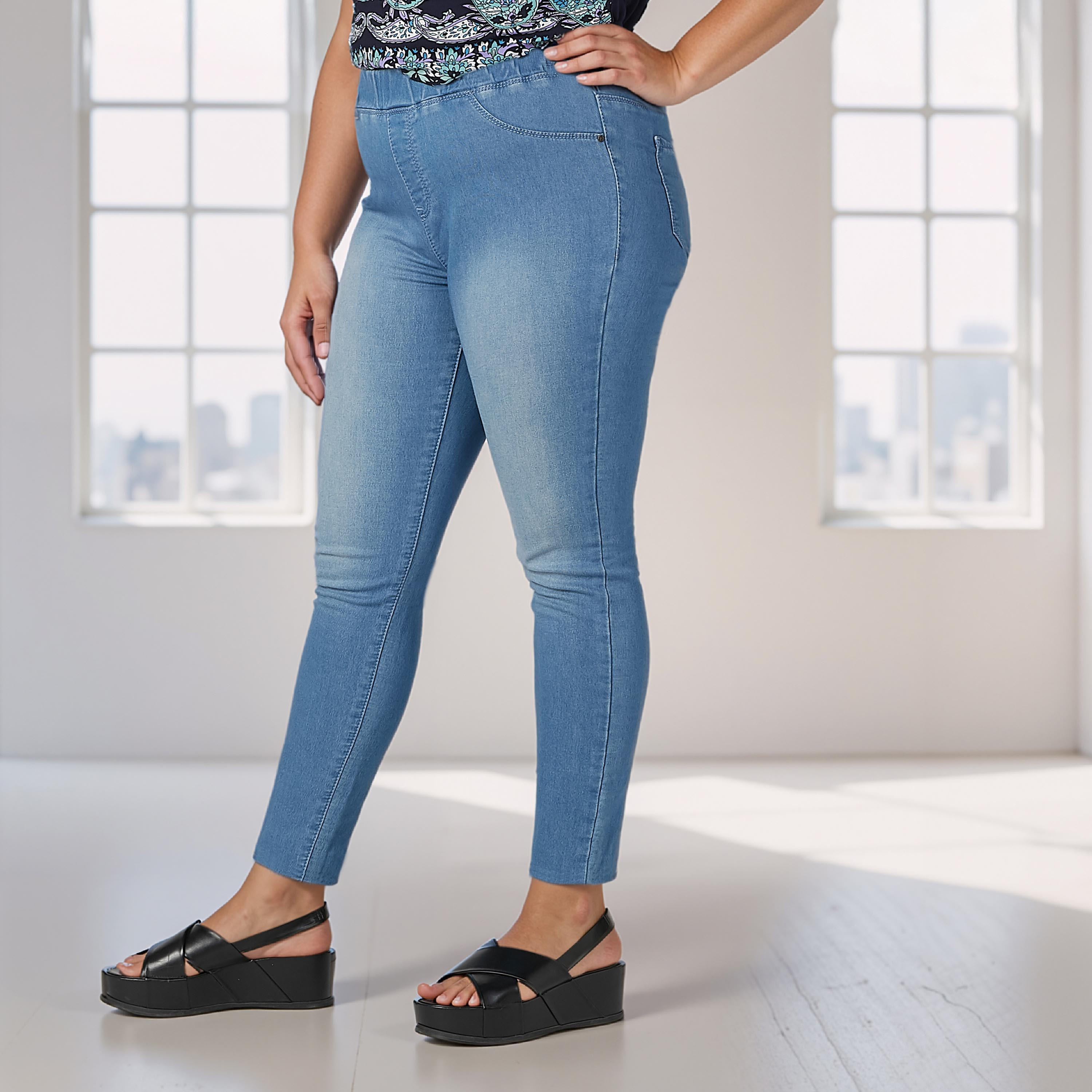 بنطلون جيقنز مقاس كبير سادة بقصّة سكيني وخصر مرن وجيب-women-clothing-bottoms-leggings-image-5