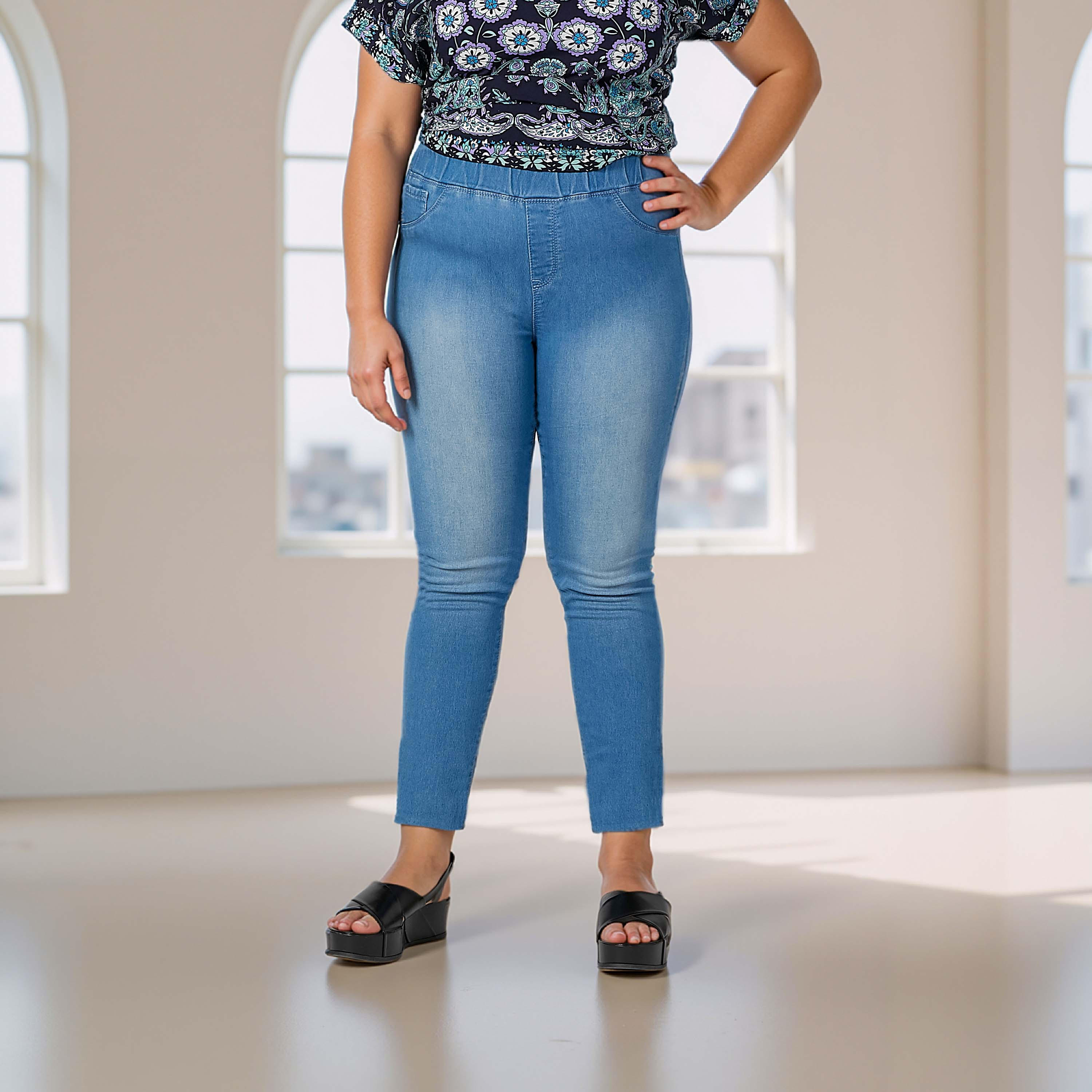 بنطلون جيقنز مقاس كبير سادة بقصّة سكيني وخصر مرن وجيب-women-clothing-bottoms-leggings-image-8