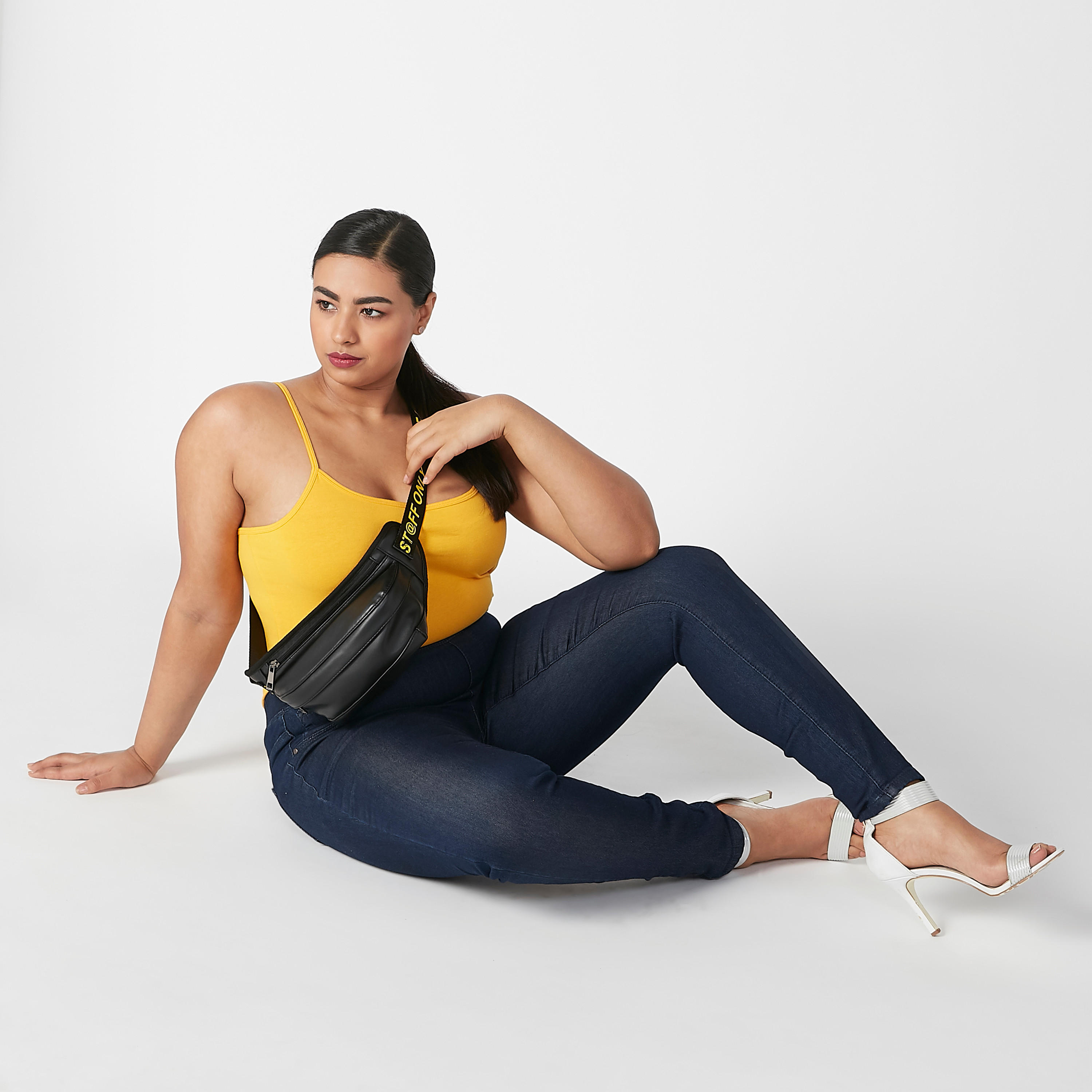 بنطلون جيقنز مقاس كبير سادة بقصّة سكيني وخصر مرن وجيب-women-clothing-bottoms-leggings-image-1
