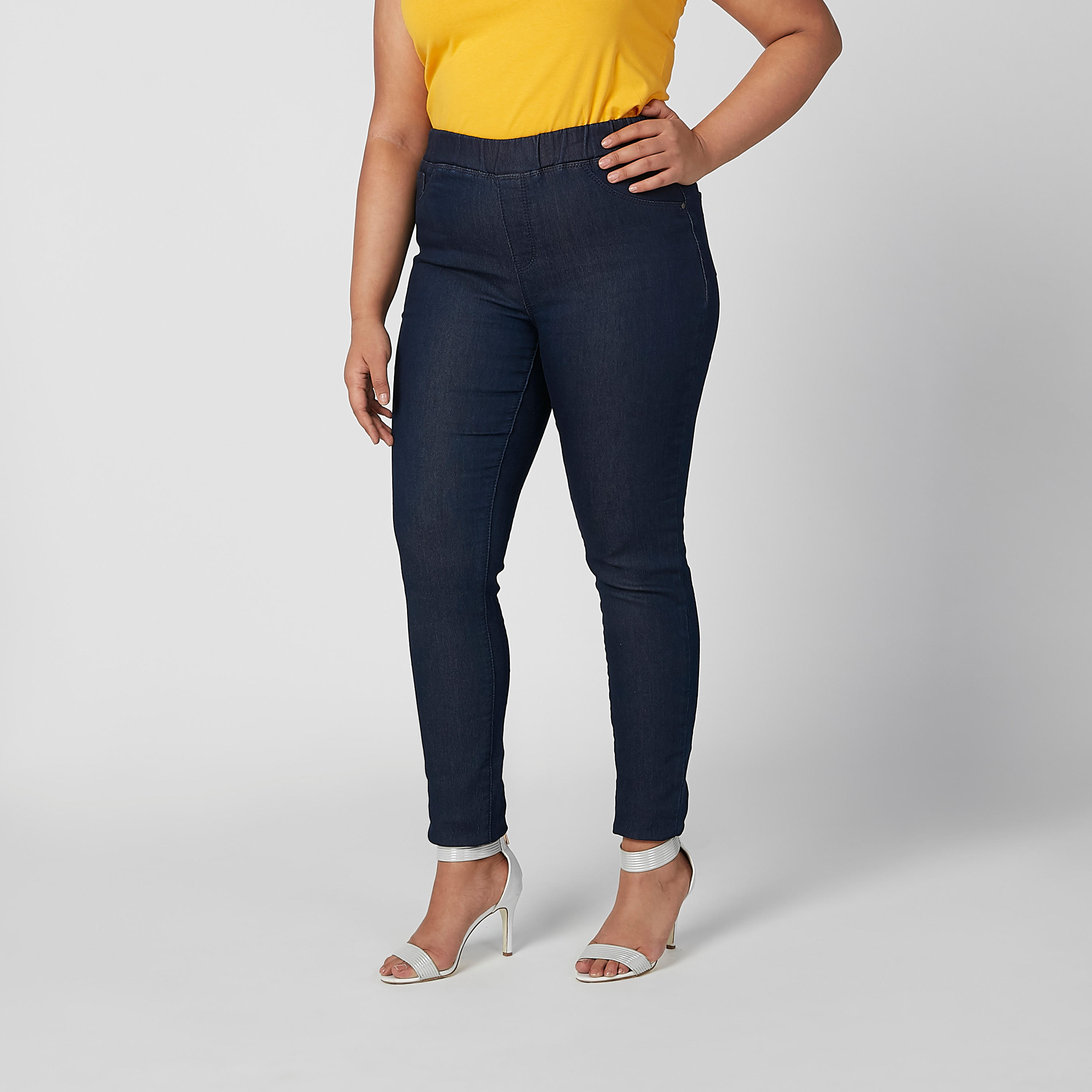 بنطلون جيقنز مقاس كبير سادة بقصّة سكيني وخصر مرن وجيب-women-clothing-bottoms-leggings-image-2