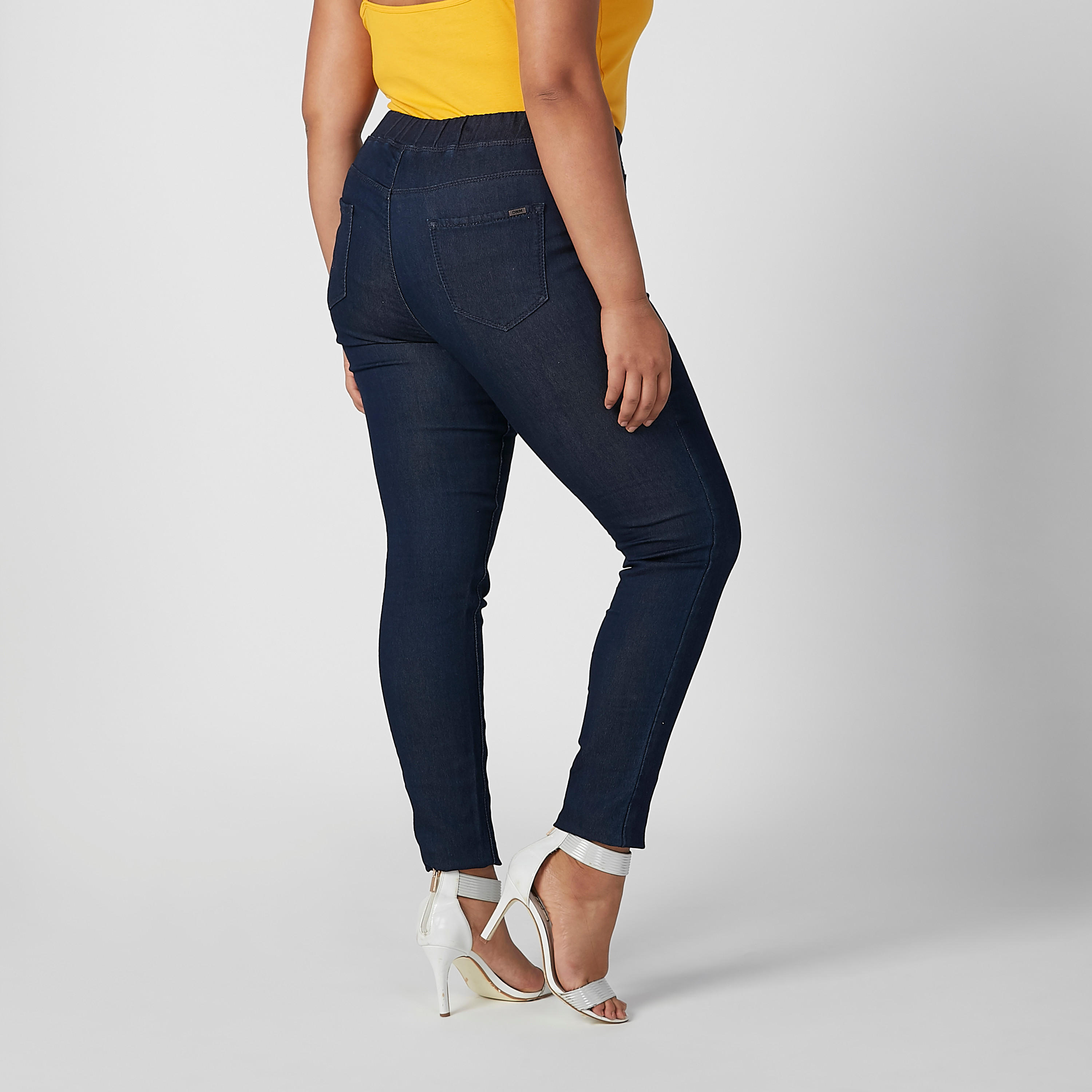بنطلون جيقنز مقاس كبير سادة بقصّة سكيني وخصر مرن وجيب-women-clothing-bottoms-leggings-image-3